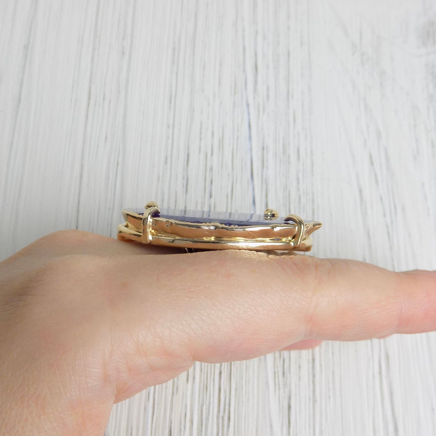 Boho Purple Agate Ring, Geode Ring, Statement Ring, Statement Jewelry Slice Agate Ring Large Stone Ring Crystal Ring Gold Adjustable G14-197