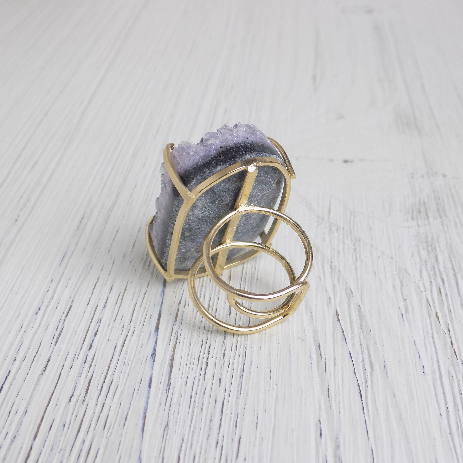 Large Amethyst Statement Ring, Raw Amethyst Druzy Ring Adjustable, Lavender Crystal Ring, Christmas Gift Women, G14-236