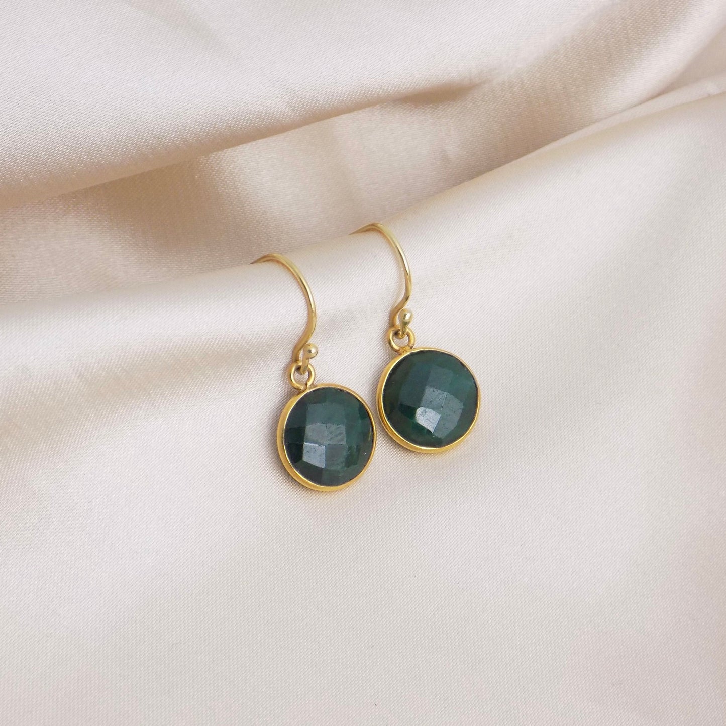Emerald Earrings Gold, May Birthstone Earrings, Green Stone Earrings Round, Teacher Gift Women, M6-151