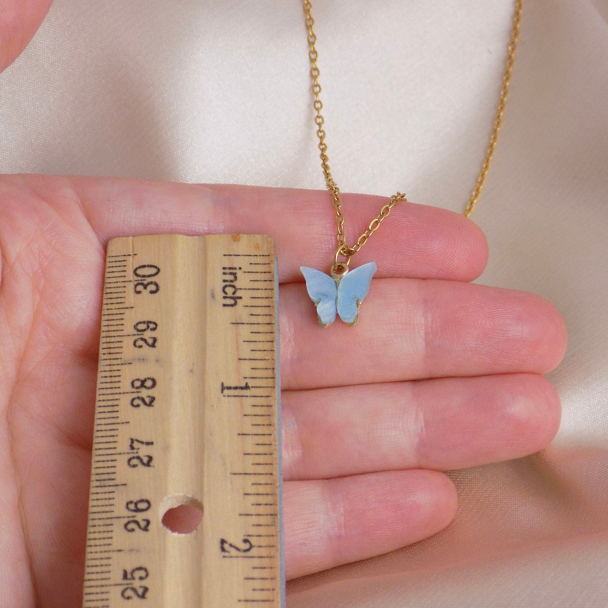Minimalist Blue Butterfly Charm Necklace on 18K Gold Stainless Steel Chain, Christmas Gifts For Her, M6-710