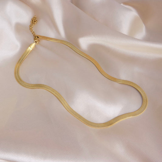 18K Gold Snake Chain Stainless Steel 5mm, Herringbone Necklace, Trendy Gold Layer, M6-712