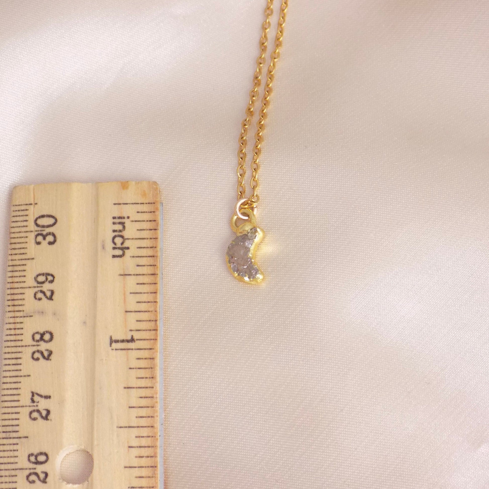 Tiny Moon Necklace Gold, Natural Druzy Gemstone, Minimalist Jewelry, R14-47