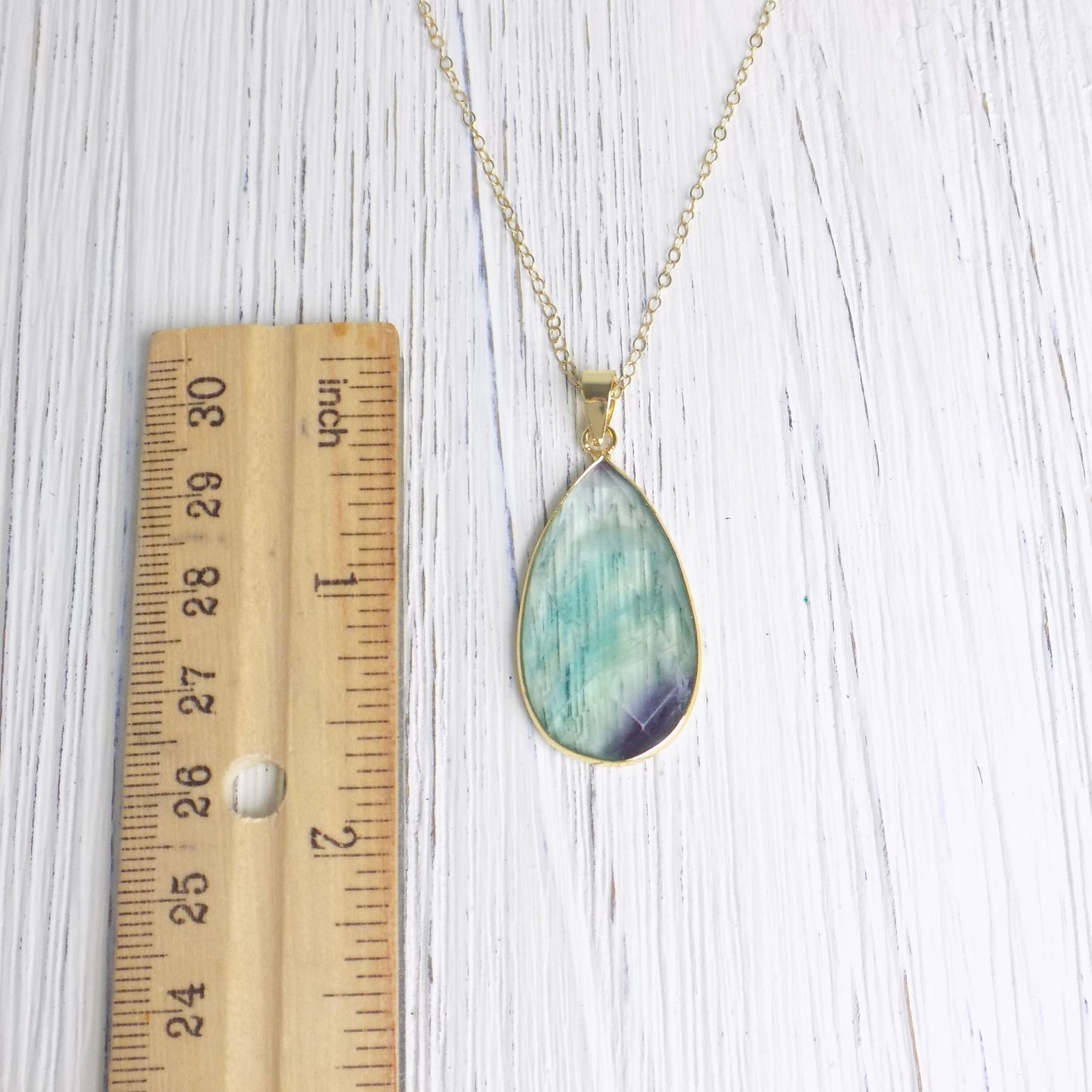 Fluorite Necklace, Boho Purple Green Crystal Necklace, Chunky Gemstone Necklace, Gold Layering Necklace, Mom Gift, M6-718