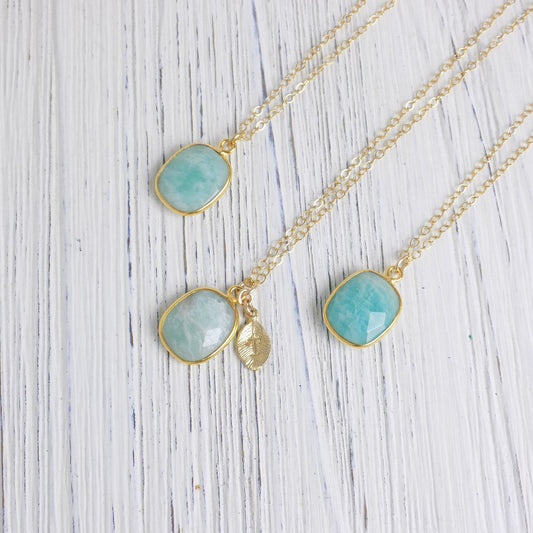 Personalized Gifts For Her, Amazonite Necklace on 14K Gold Filled Chain with Custom Initial Charm, M6-37