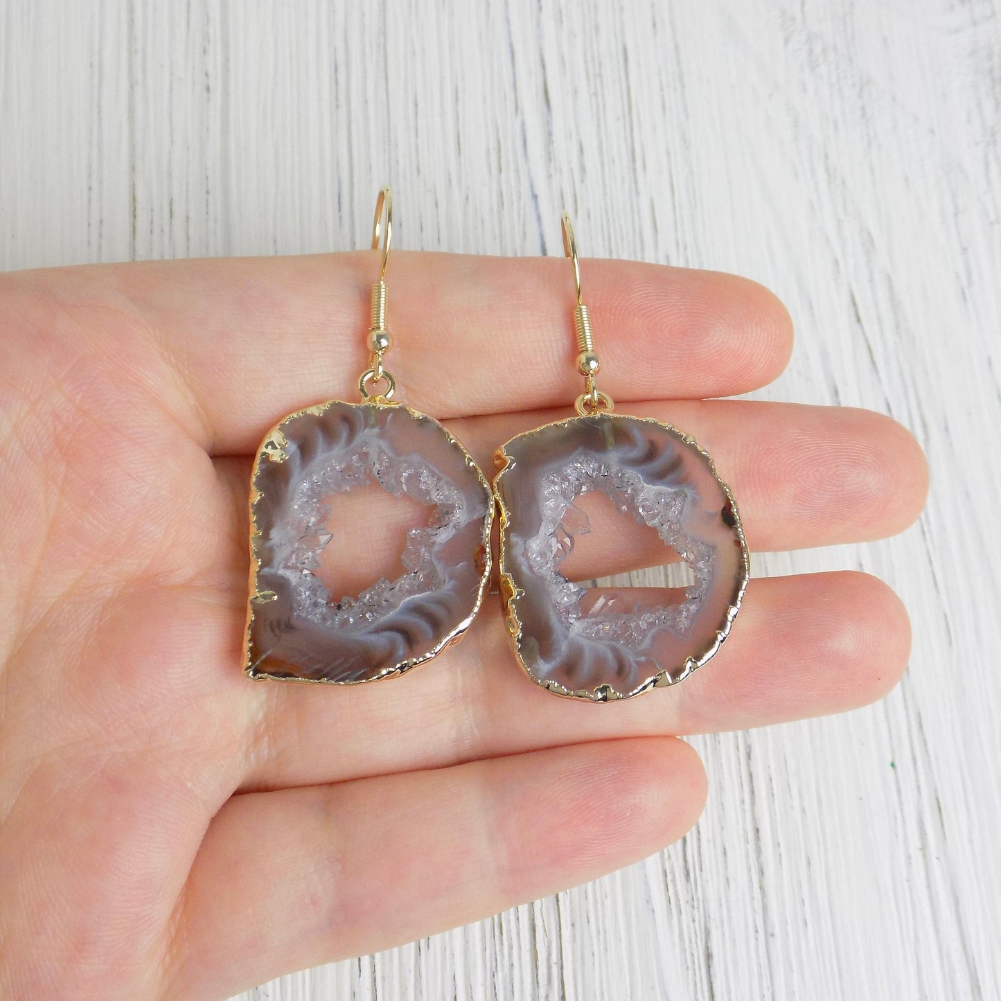 Natural Geode Earrings Gold, Mothers Day Gift Women, G14-81