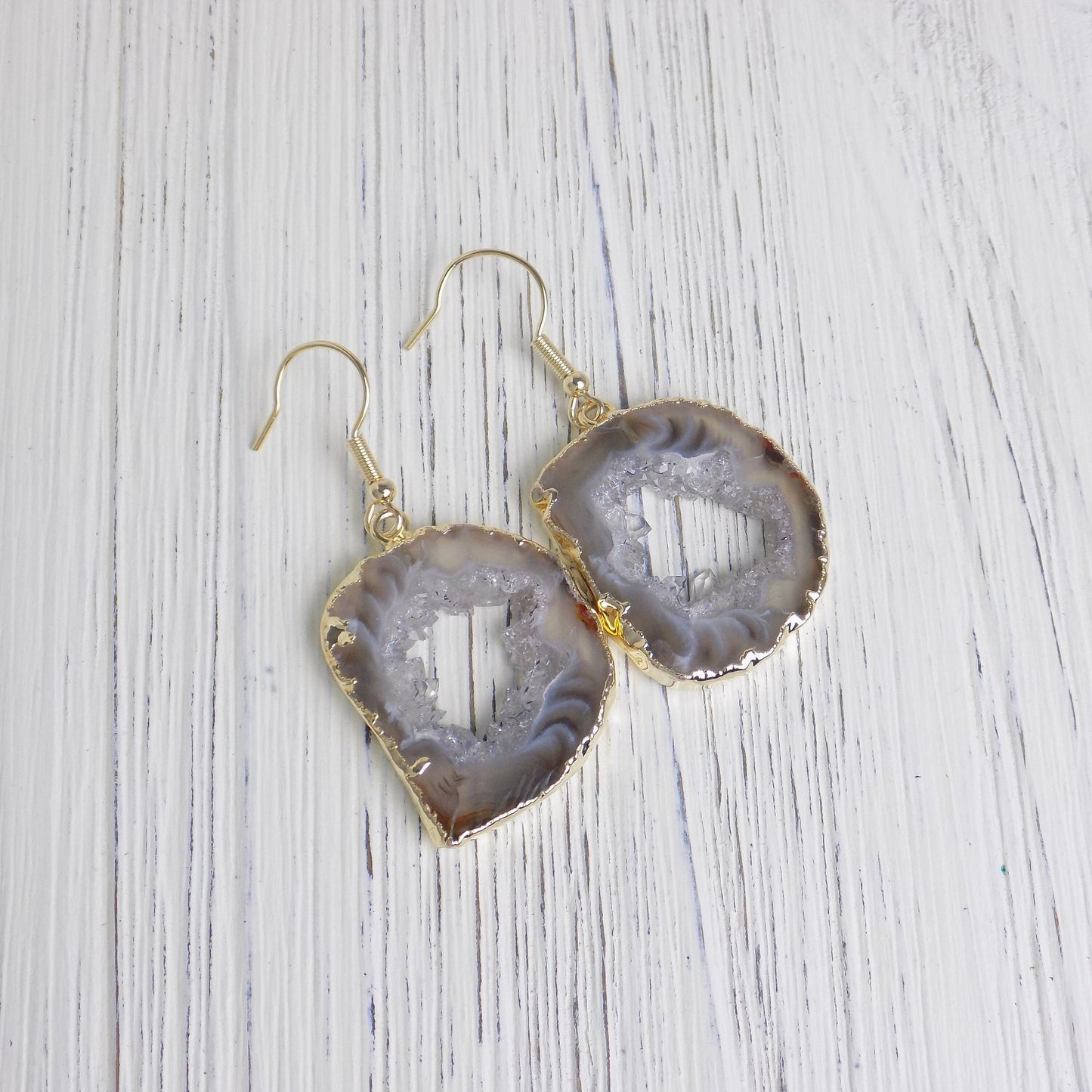 Natural Geode Earrings Gold, Mothers Day Gift Women, G14-81