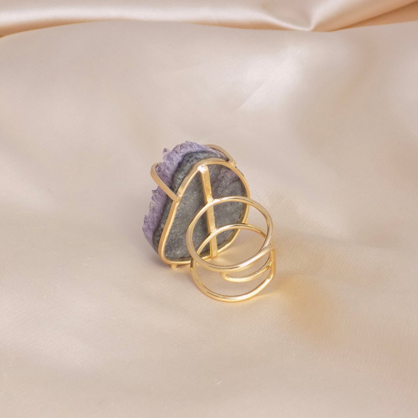 Large Amethyst Statement Ring, Raw Amethyst Druzy Ring Adjustable, Purple Crystal Ring, Birthday Gift Women, G14-740