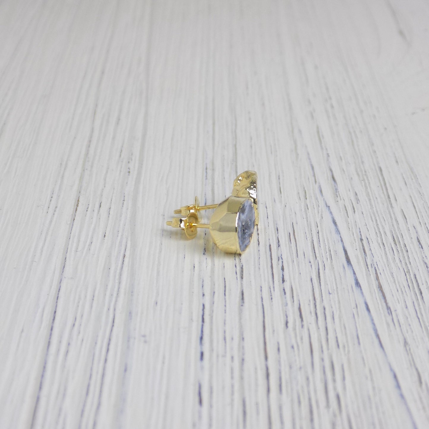 Black Gray Crystal Gemstone Stud Earrings Gold, Druzy Earrings, Gifts For Mom, G14-64