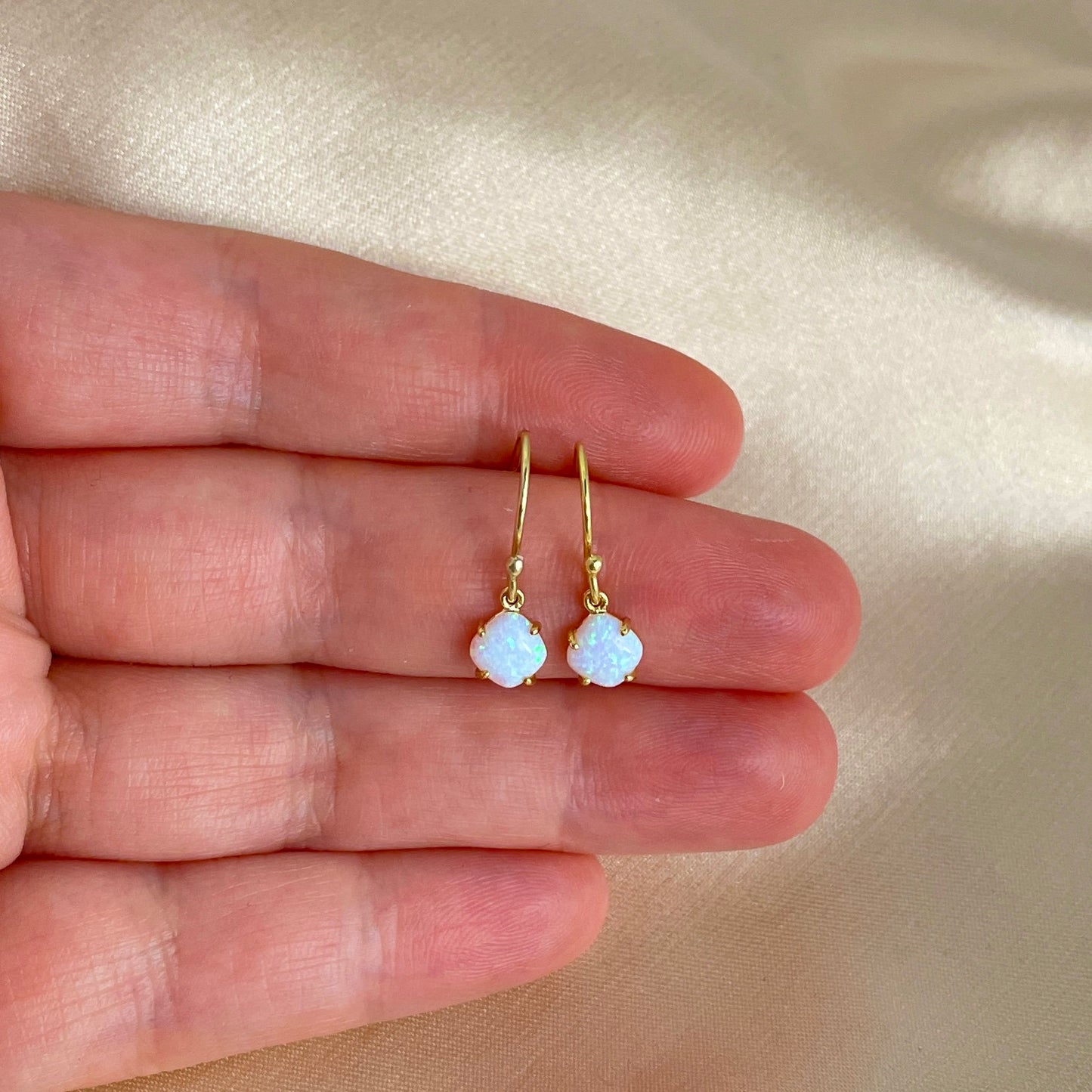 Gifts For Mom, Tiny Opal Earrings, Gold Opal Earring Drop Dangle, Gift For Best Friend, M6-617