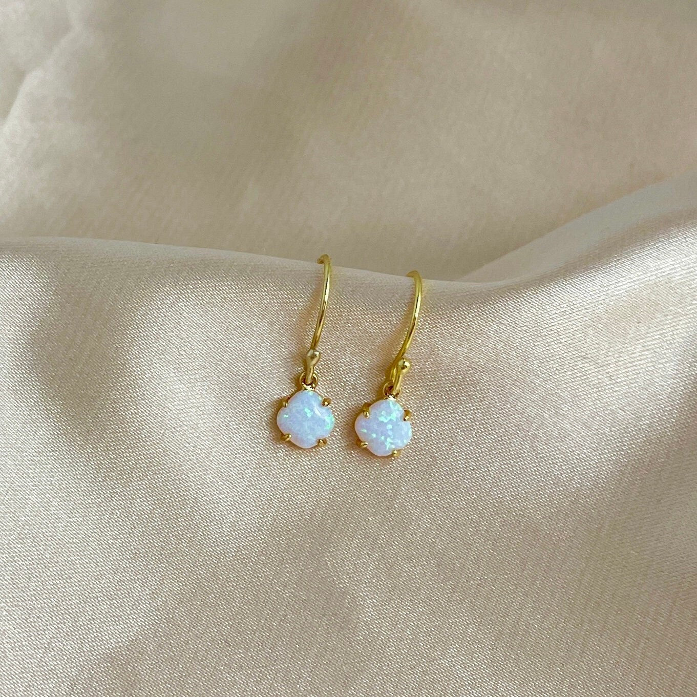 Gifts For Mom, Tiny Opal Earrings, Gold Opal Earring Drop Dangle, Gift For Best Friend, M6-617