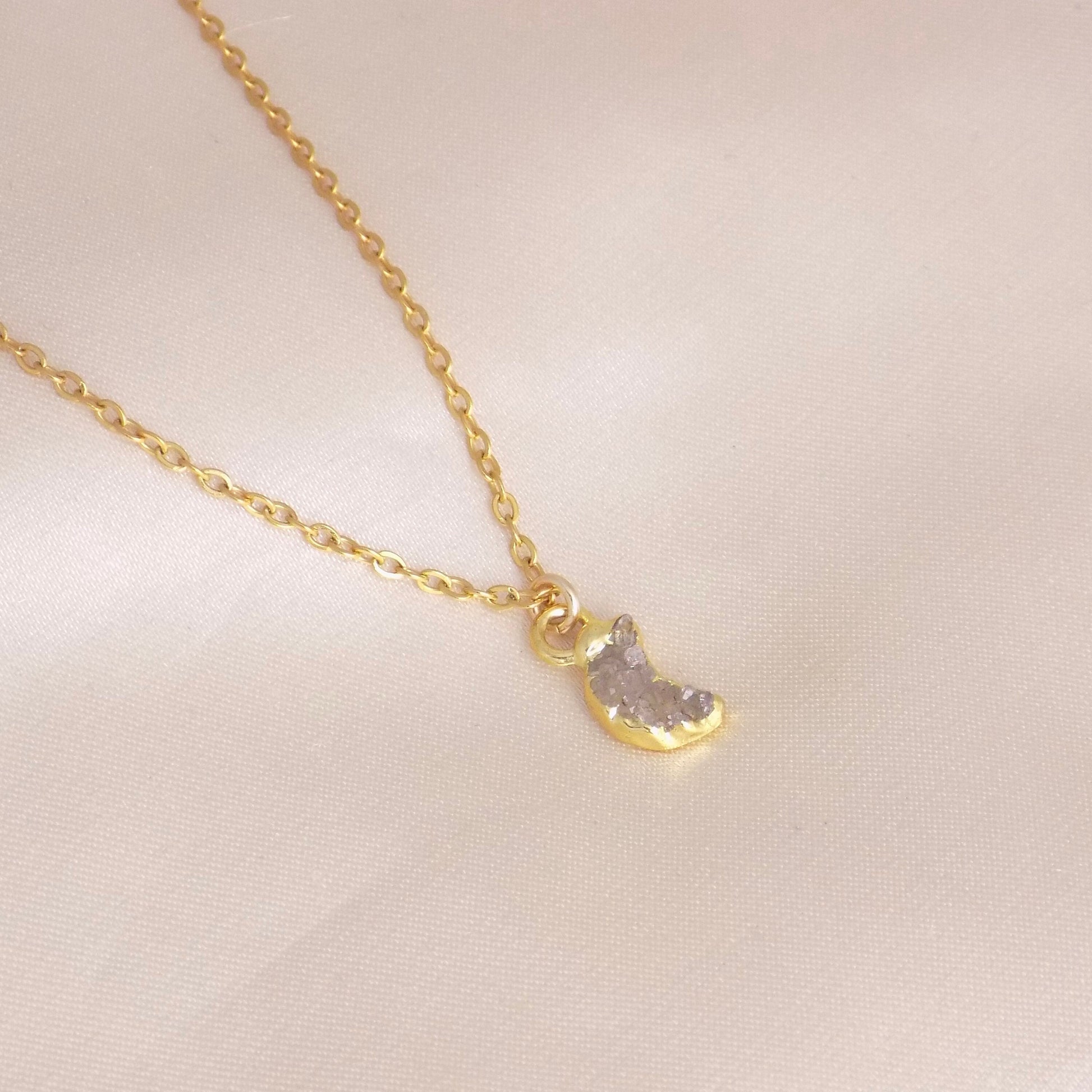 Tiny Moon Necklace Gold, Natural Druzy Gemstone, Minimalist Jewelry, R14-47