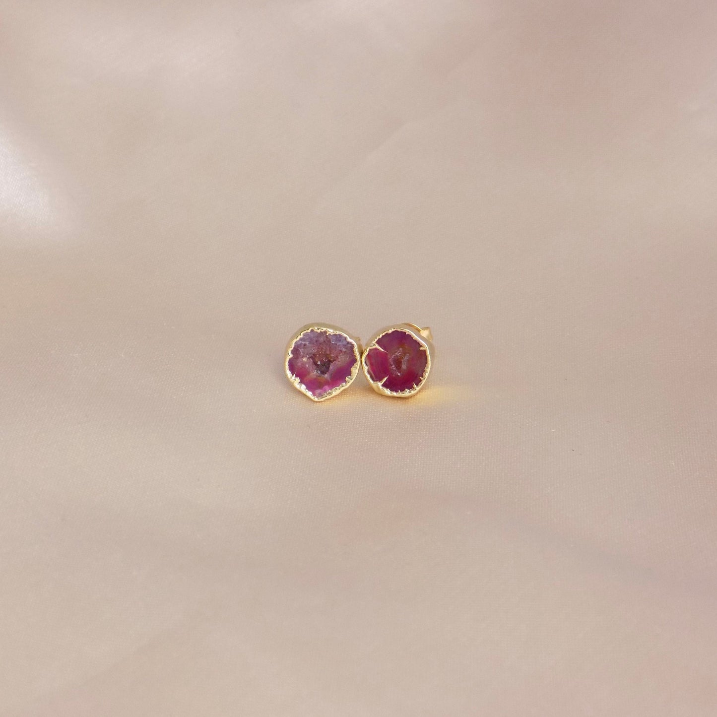 Bridesmaid Gift - Pink Geode Earrings Studs