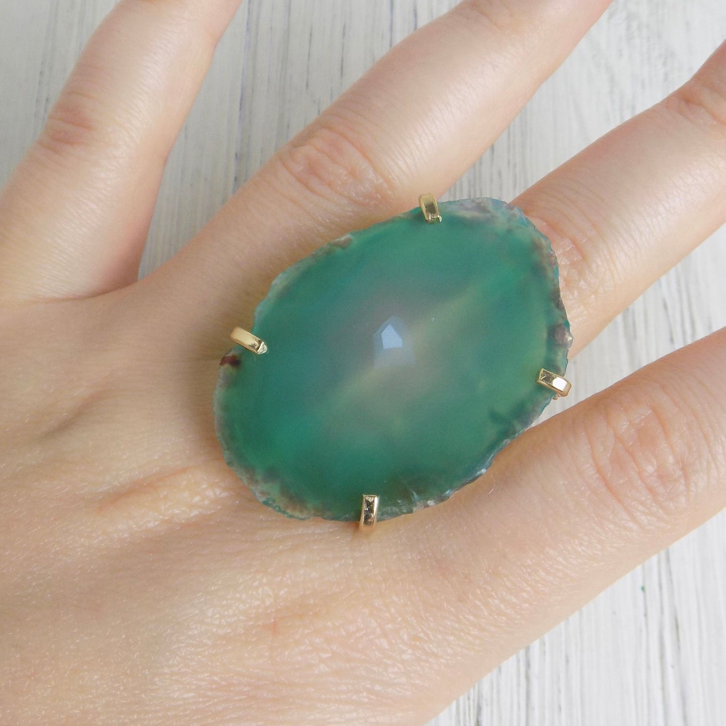 Unique Ring - Green Agate Ring