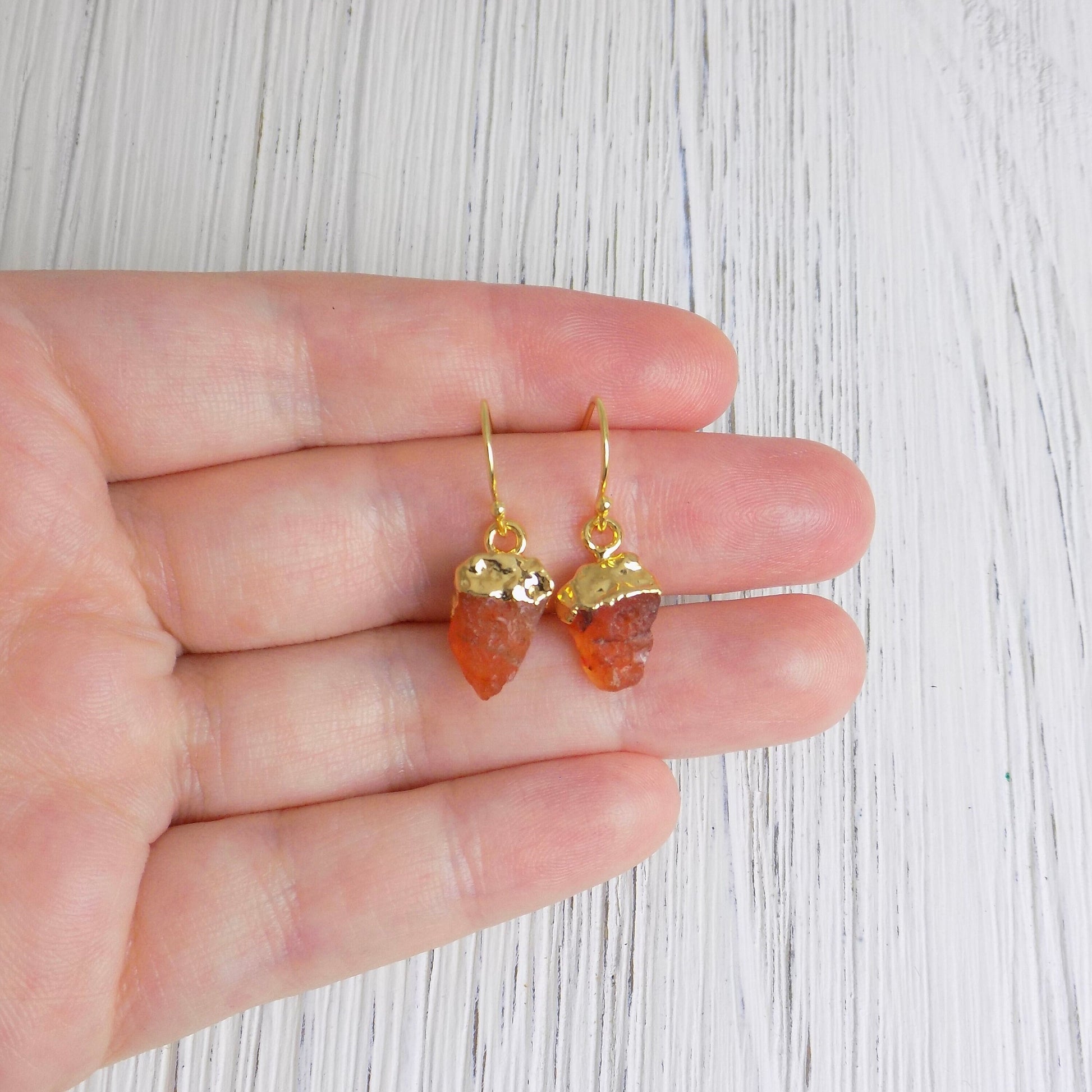 Christmas Gift, Raw Carnelian Earrings Gold, Rough Stone Orange Brown Earring, Gifts For Wife, M6-700