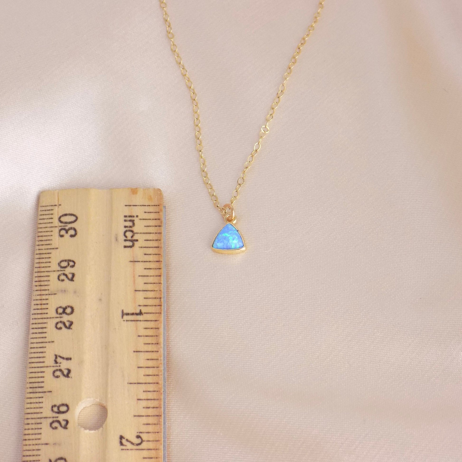 Tiny Opal Necklace Gold, Triangle Opal Necklace, Blue Opal Charm For Layering, 14K Gold Fill Chain, October Birthday Gift, M6-616