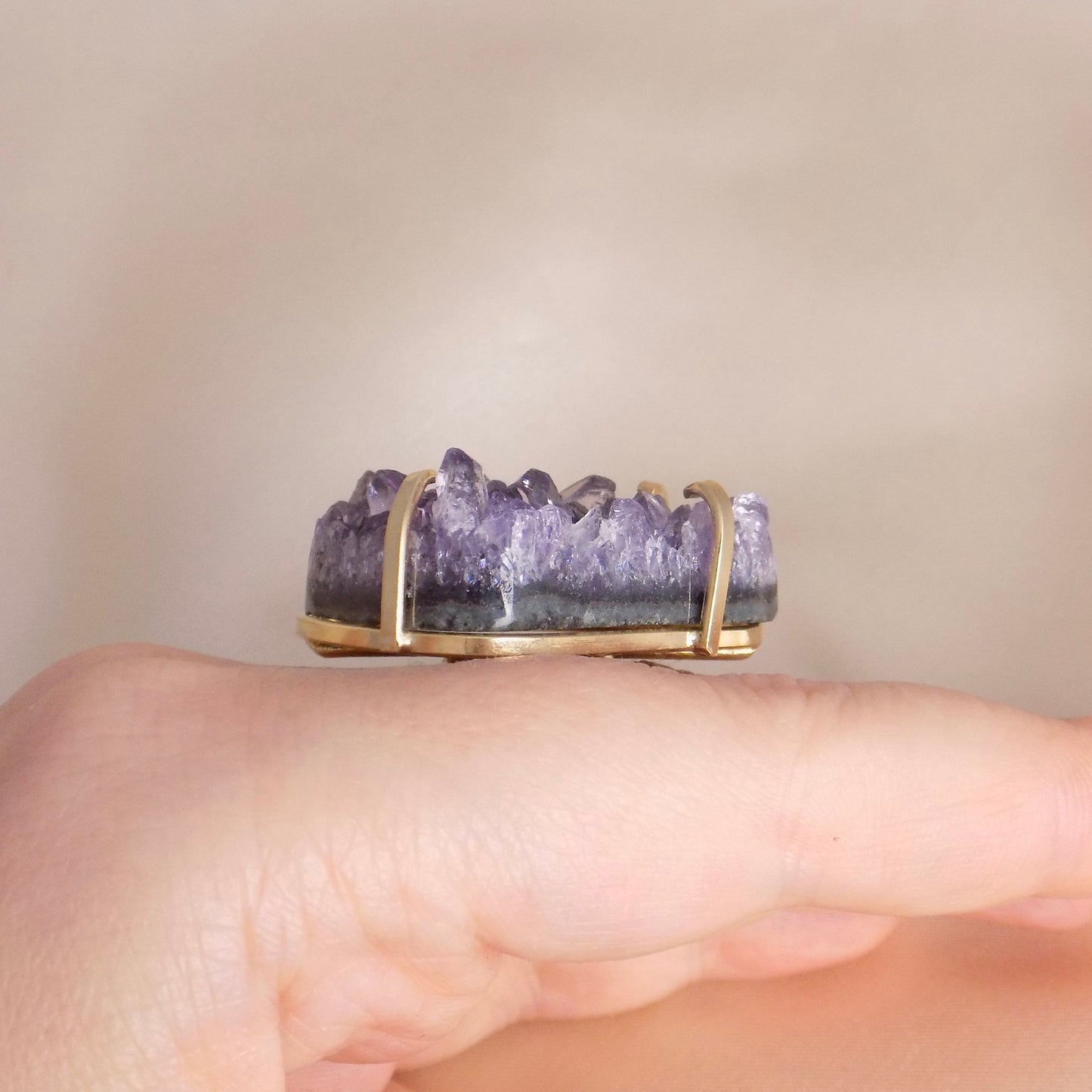 Large Amethyst Statement Ring, Raw Amethyst Druzy Ring Adjustable, Purple Crystal Ring, Birthday Gift Women, G14-740