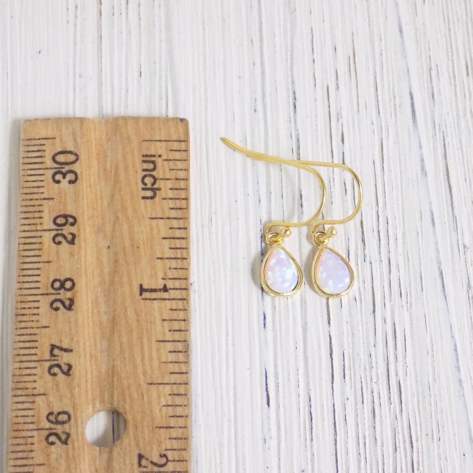 Gold Opal Earrings - Tiny Drop Opal Earring