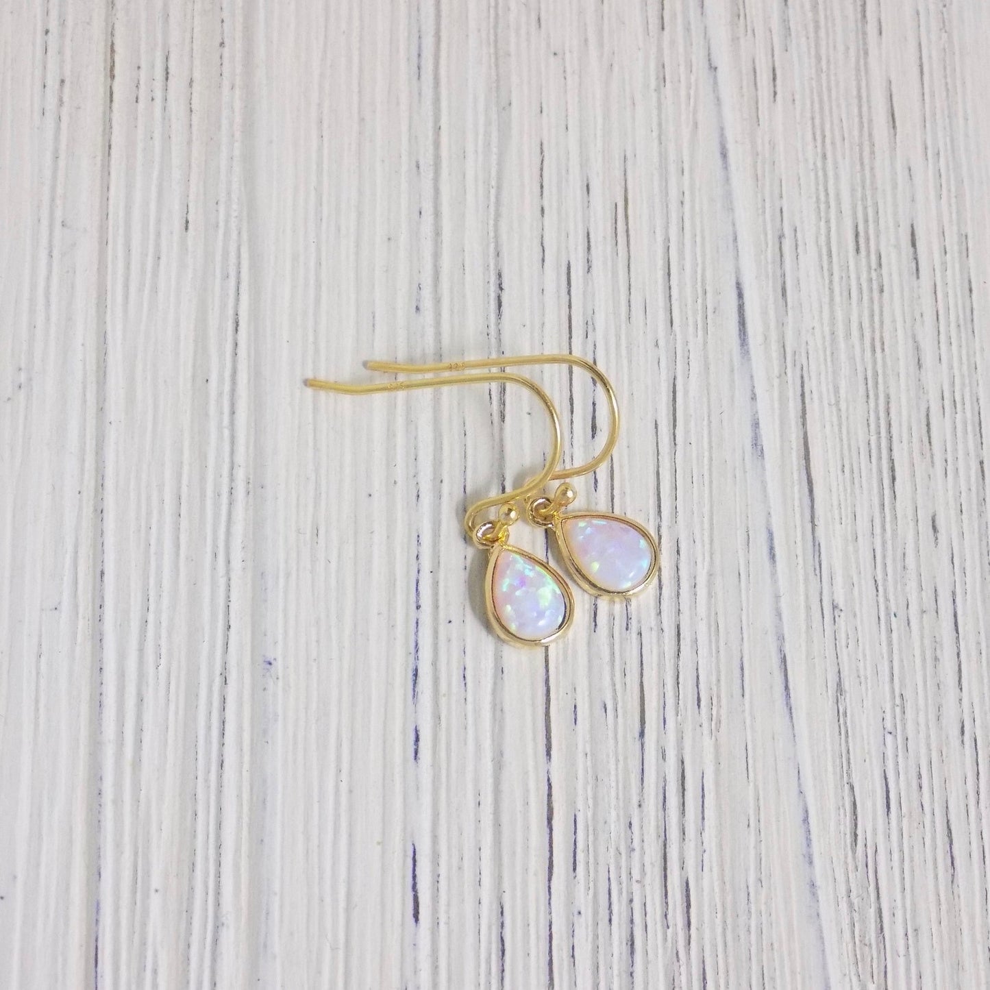Gold Opal Earrings - Tiny Drop Opal Earring