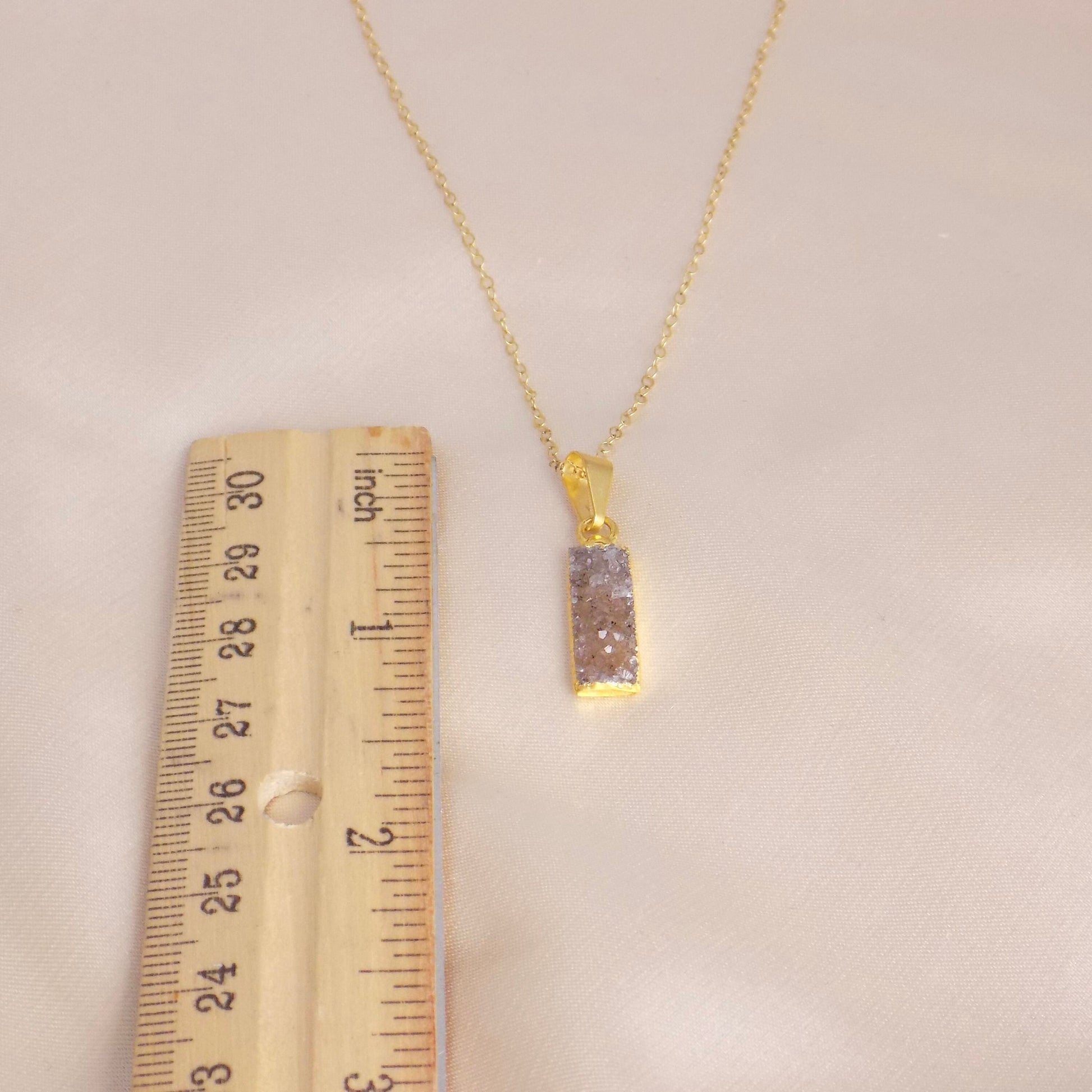 Small Druzy Bar Gemstone Necklace Gold, Valentines Day Gift Women, G14-750