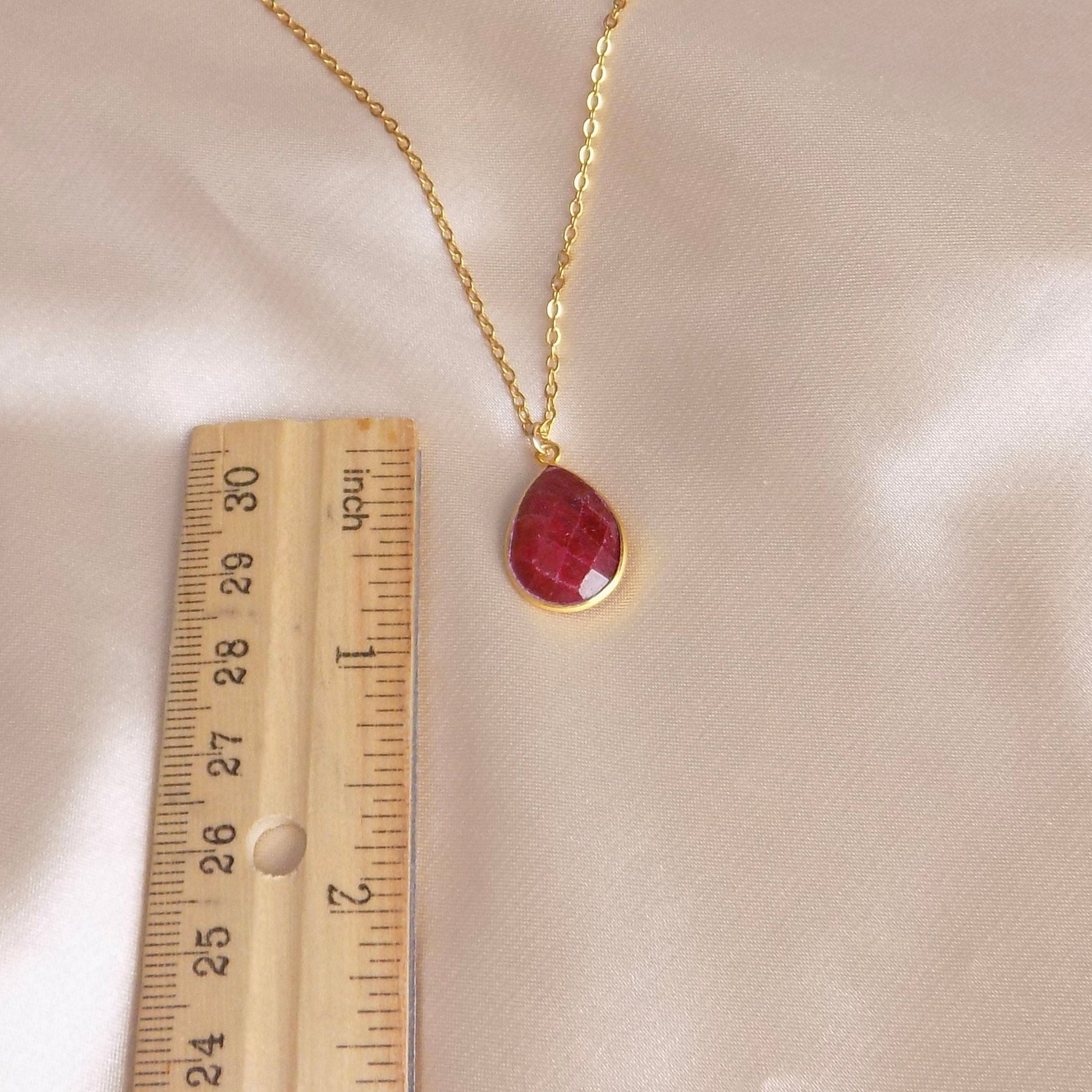 Valentines Day Gift, Raw Ruby Gemstone Necklace on 18K Gold Stainless Steel Chain, M6-721