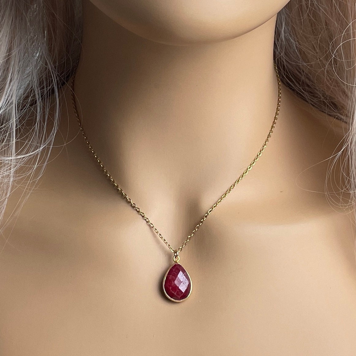 Raw Ruby Necklace, Small Ruby Crystal Pendant, Sterling Silver or 14kt Gold  Filled – GEMNIA