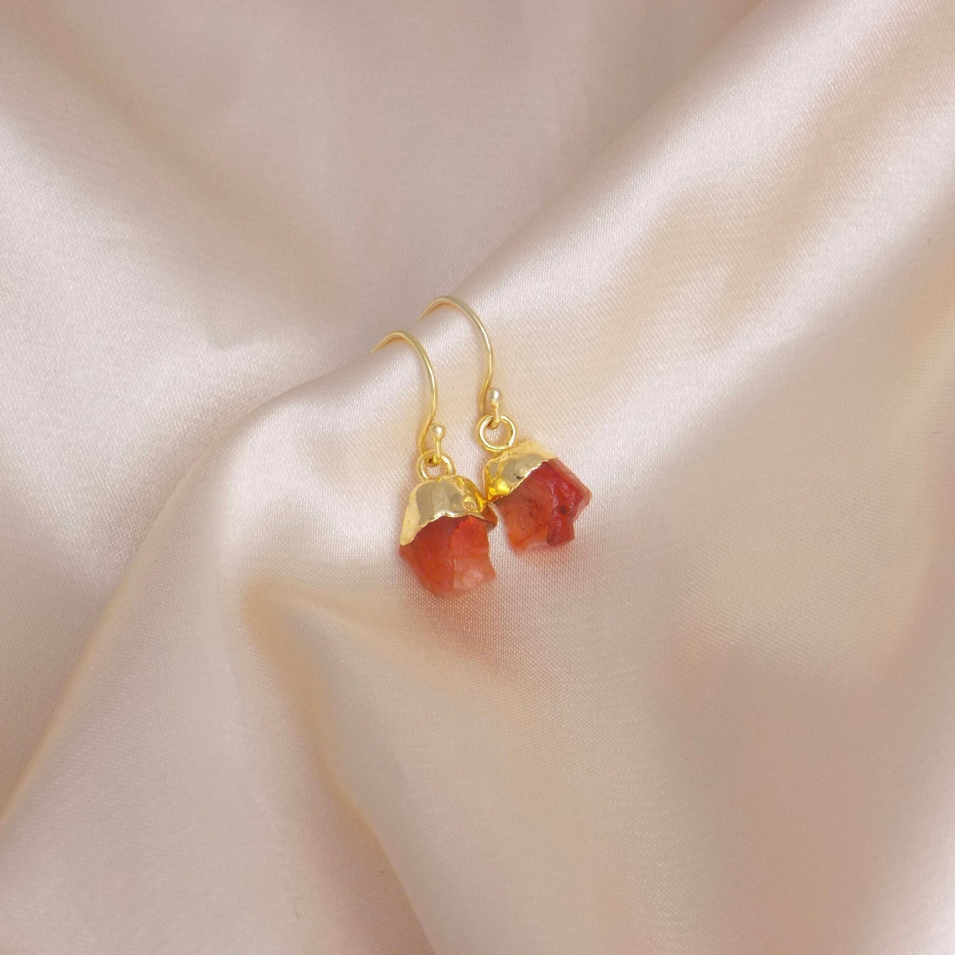 Valentines Day Gift, Raw Carnelian Earrings Gold, Rough Stone Orange Brown Earring, Gifts For Wife, G14-776