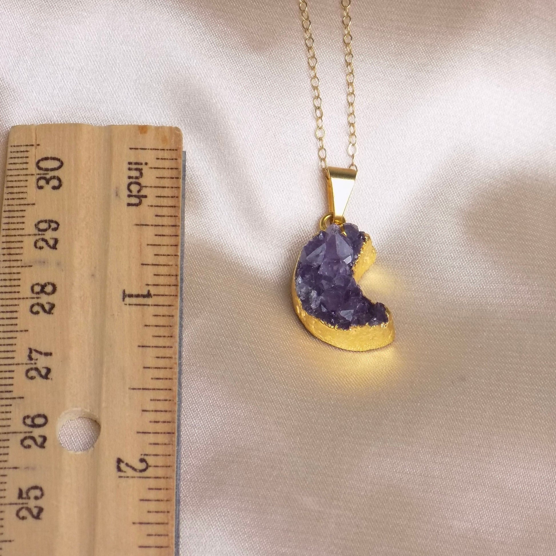 Amethyst Moon Necklace Gold, Crescent Moon Pendant, Purple Druzy Charm, Gifts For Women, R14-51