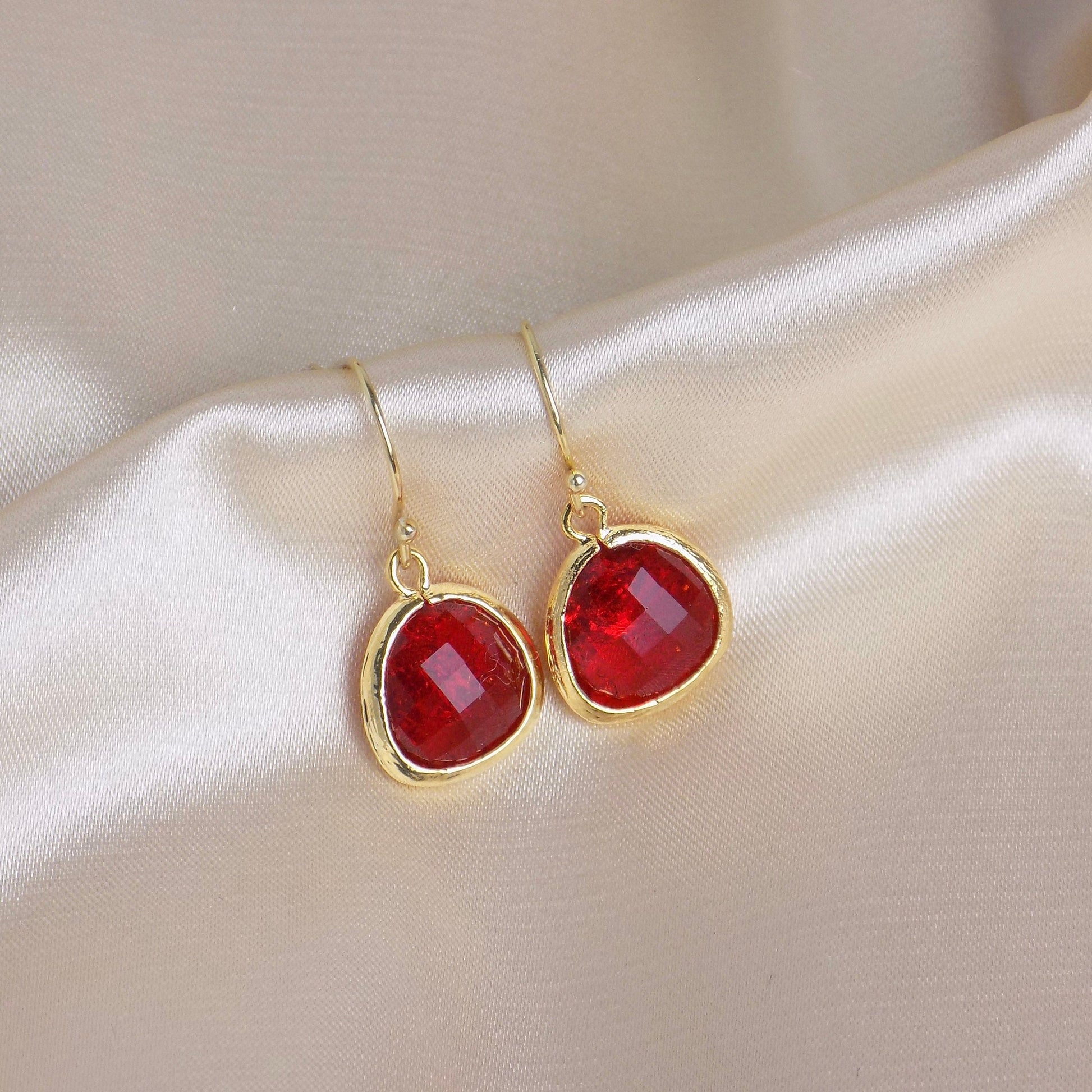 Valentines Day Gift, Red Crystal Drop Earrings Gold, Gift For Girlfriend, Gift For Wife, M6-615
