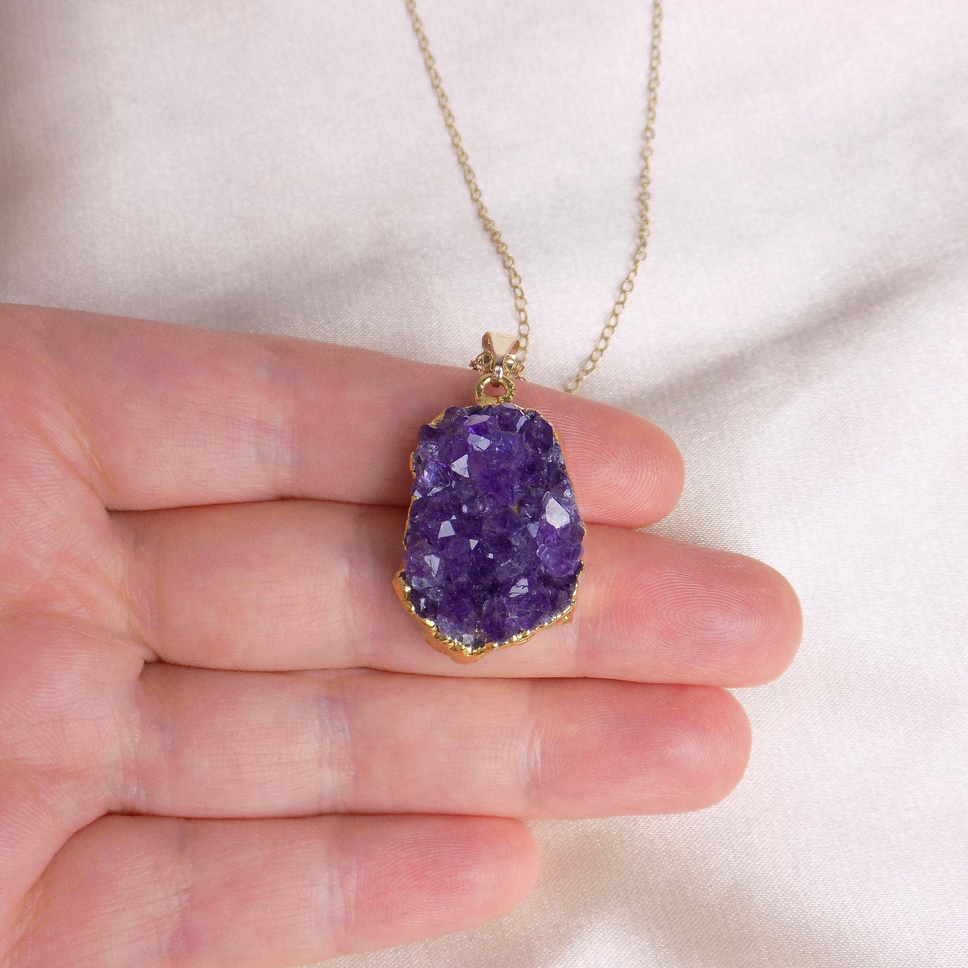 Gift For Mom, Lavender Amethyst Necklace, Raw Druzy Pendant Necklace Gold, Healing Crystal Necklaces For Women, Gifts For Grandma, G14-774