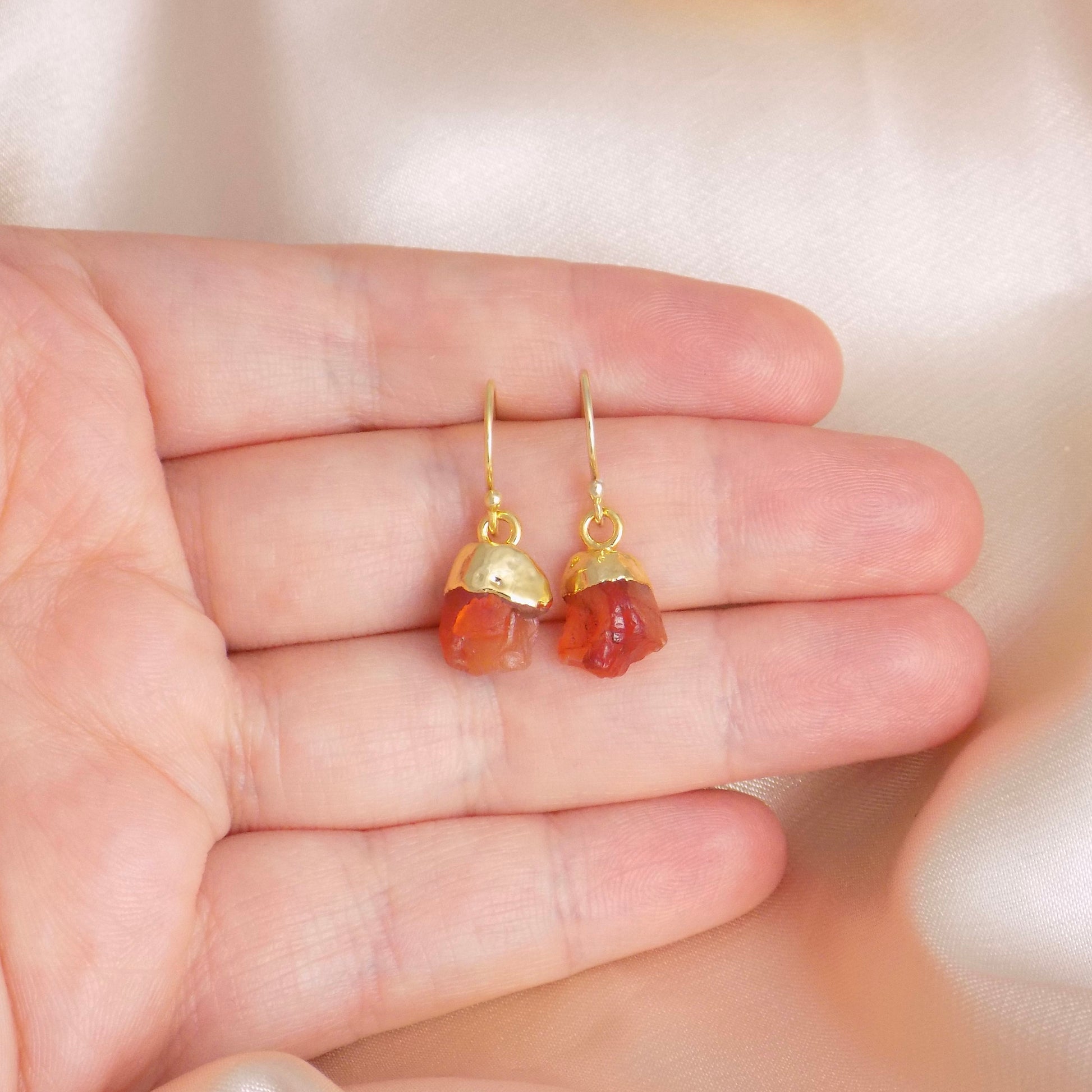 Valentines Day Gift, Raw Carnelian Earrings Gold, Rough Stone Orange Brown Earring, Gifts For Wife, G14-776