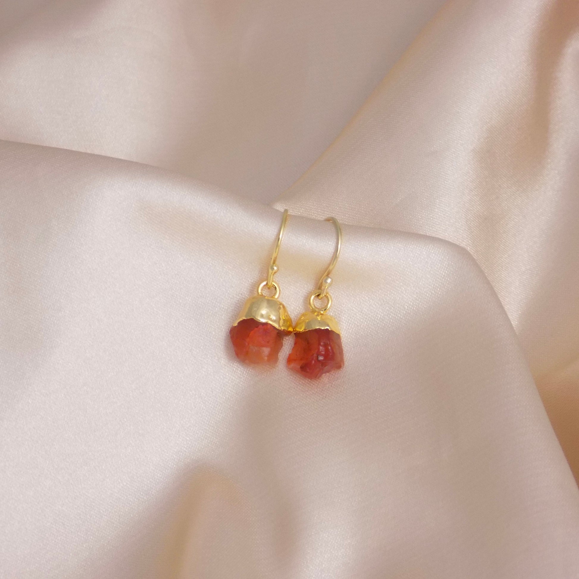 Valentines Day Gift, Raw Carnelian Earrings Gold, Rough Stone Orange Brown Earring, Gifts For Wife, G14-776