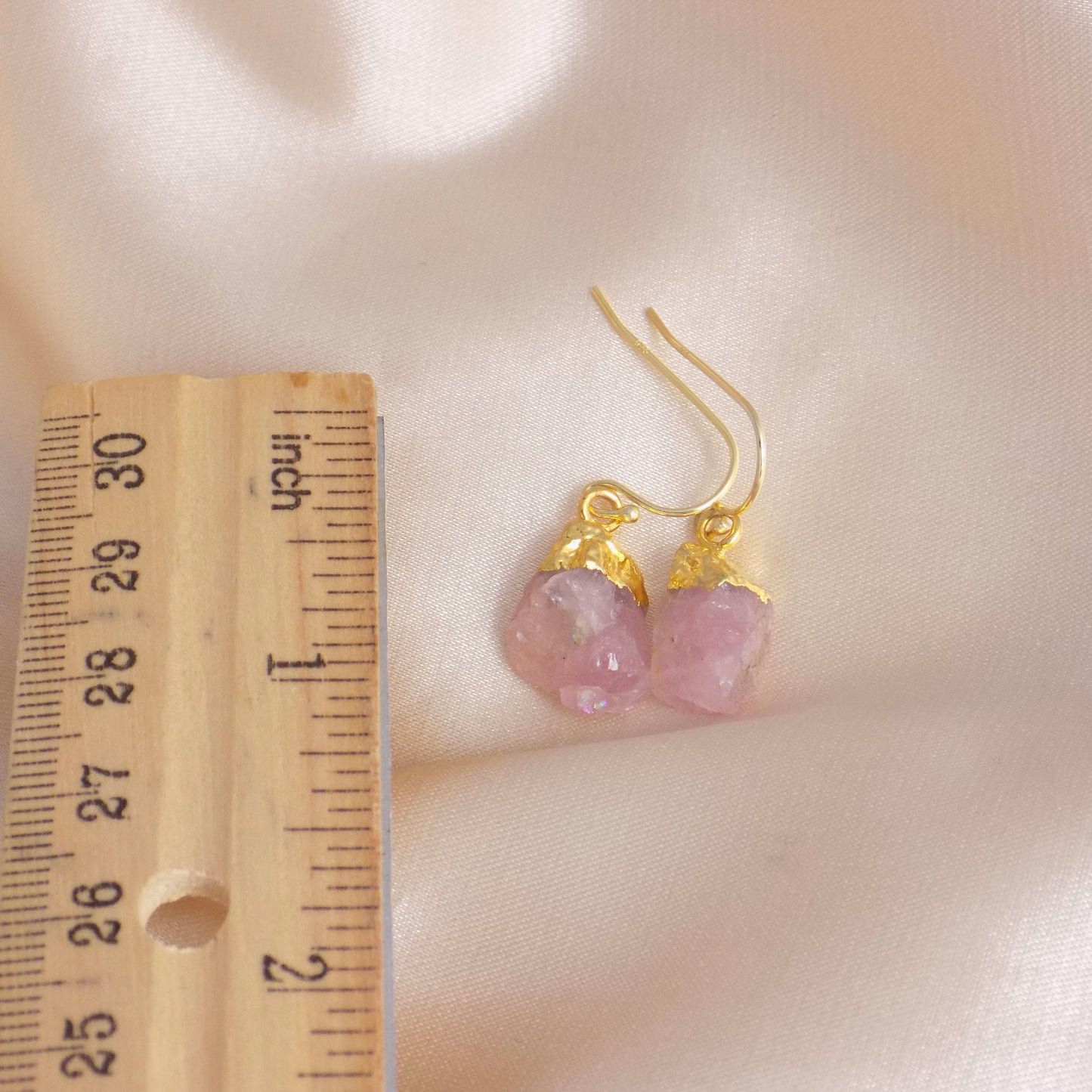 Raw Rose Quartz Earrings Gold, October Birthstone, Light Pink Chunky Stone Earring, Heart Chakra Crystals, Christmas Gifts Women, M6-727