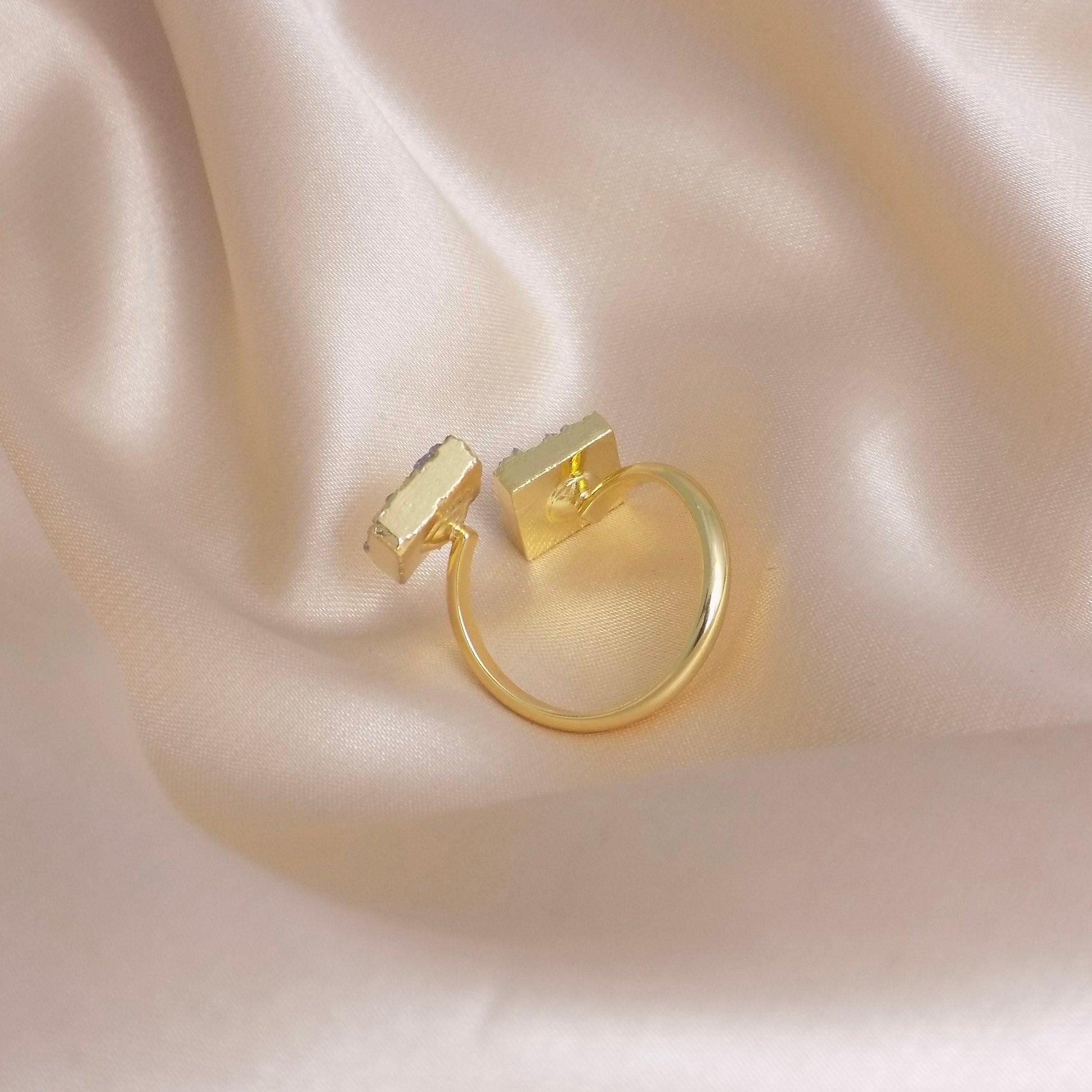 Natural Druzy Ring, Minimalist Gemstone Ring Adjustable Band Gold Plated, M6-737