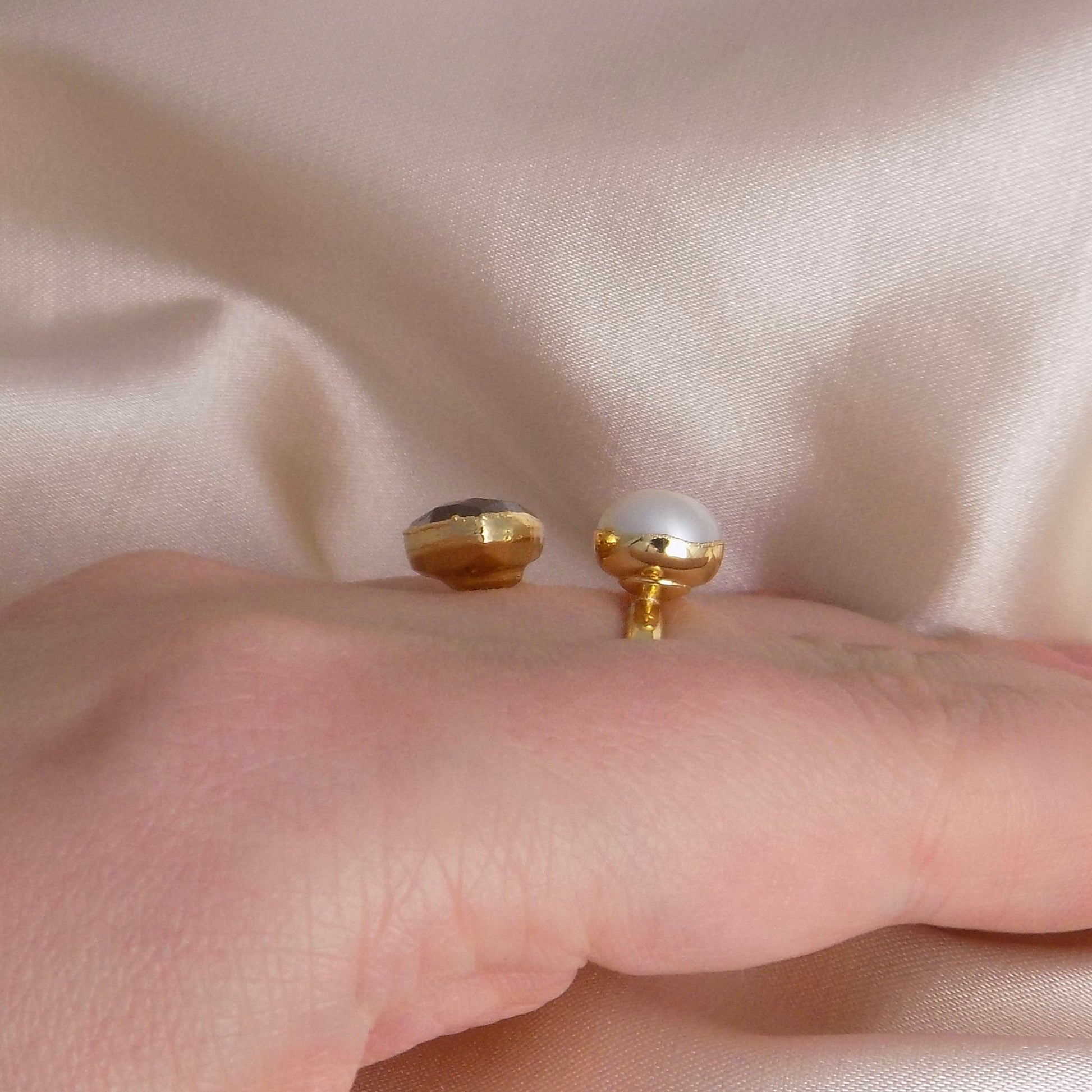 Gemstone Ring, Labradorite Ring, Freshwater Pearl Ring Crystal, Raw Stones Gold Plated Statement, Mom Gift Women, M6-746