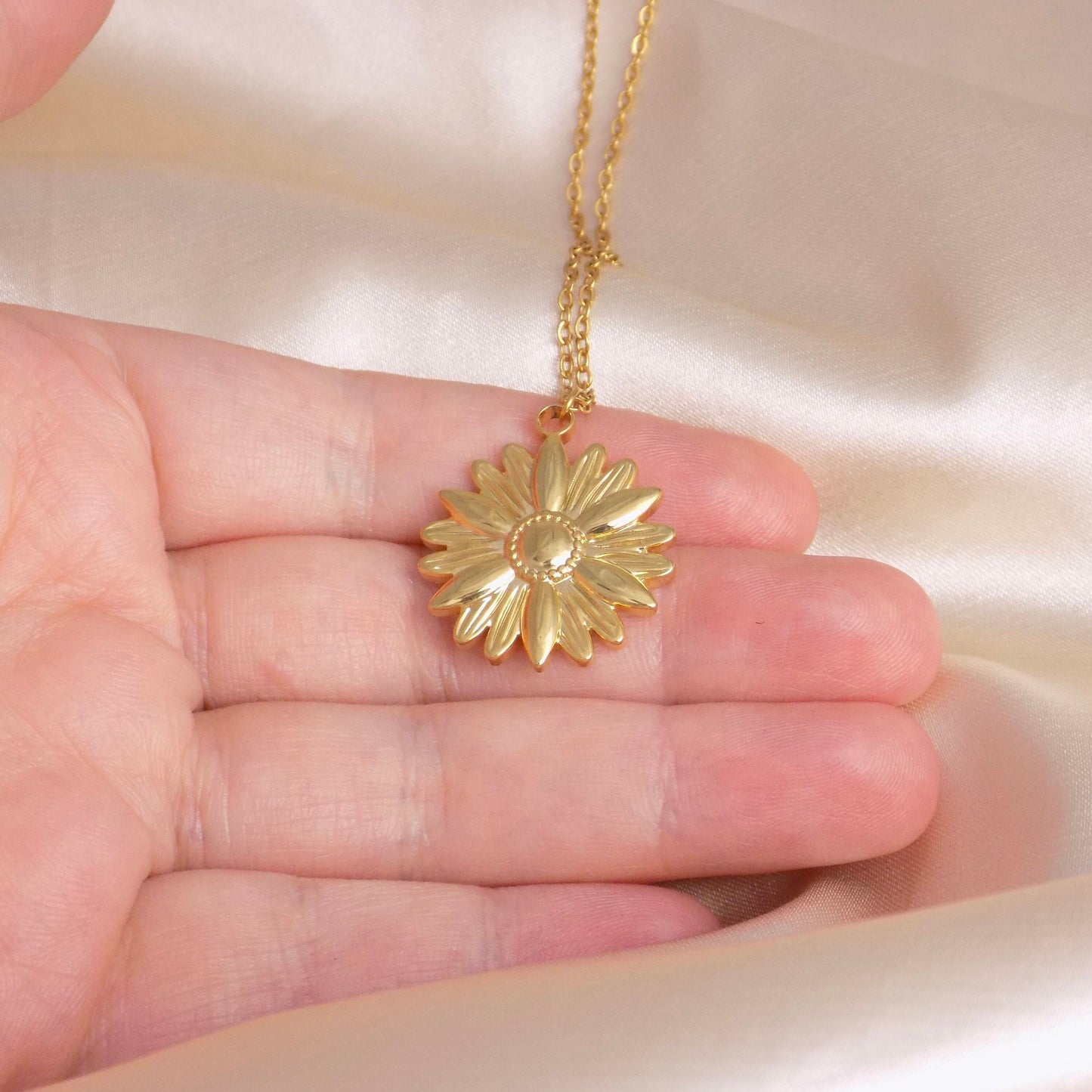 Gold Sunflower Necklace, 18K Gold Stainless Steel, Large Flower Charm For Her, M6-798