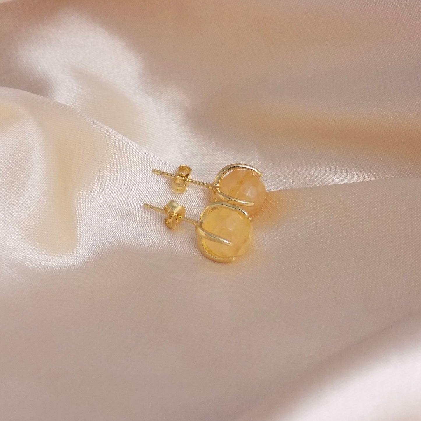 Citrine Earrings Studs Gold, Raw Crystal Earrings, Yellow Gemstone Stud Earring For Women, Gifts for Mom, M6-733