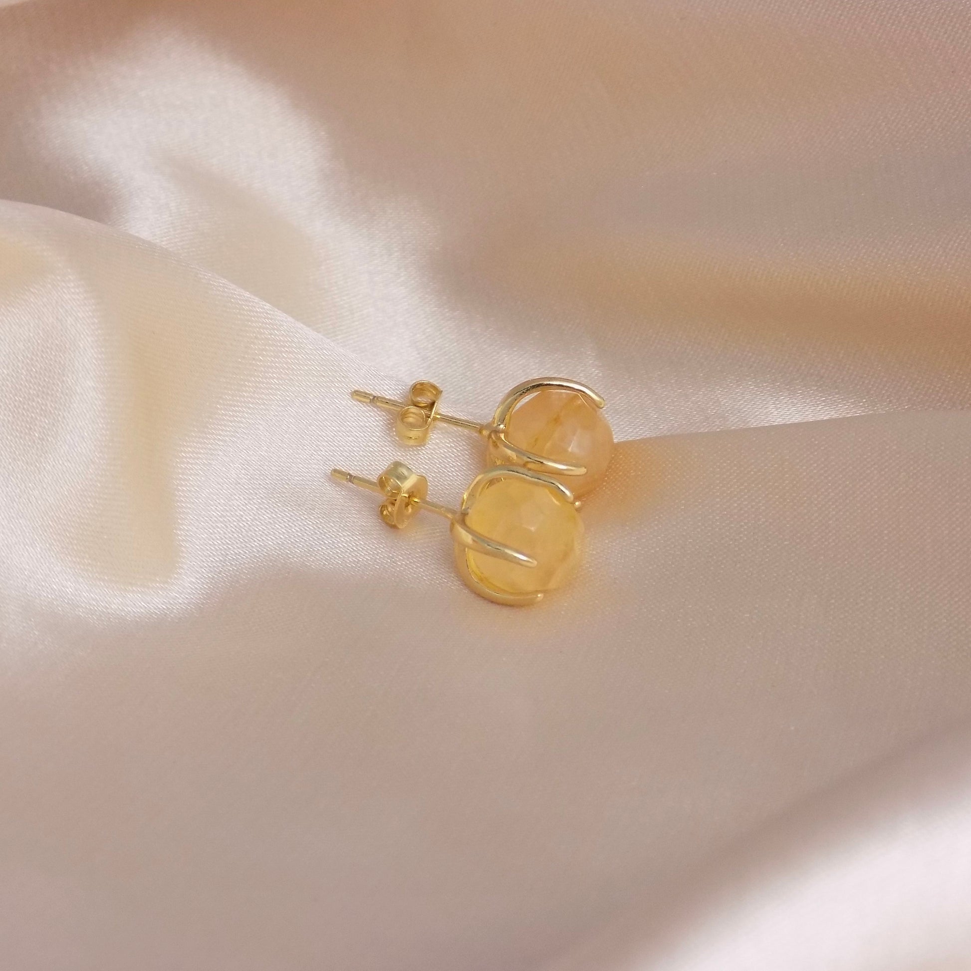 Citrine Earrings Studs Gold, Raw Crystal Earrings, Yellow Gemstone Stud Earring For Women, Gifts for Mom, M6-733