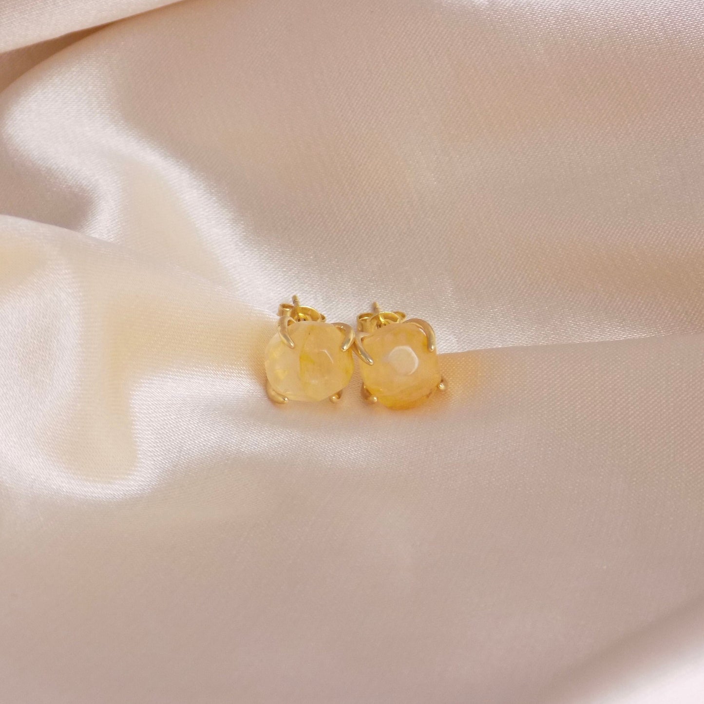 Citrine Earrings Studs Gold, Raw Crystal Earrings, Yellow Gemstone Stud Earring For Women, Gifts for Mom, M6-733