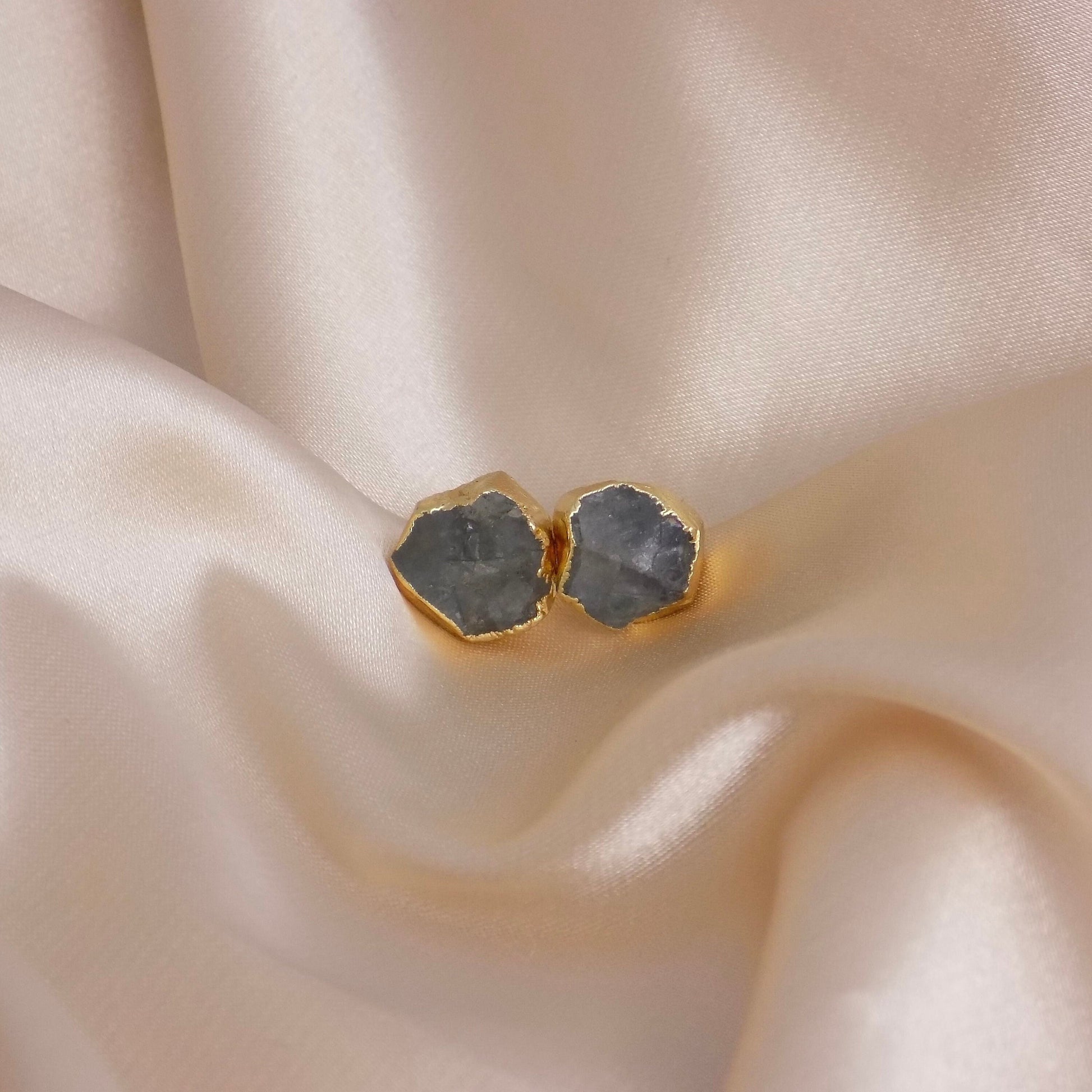 Raw Aquamarine Stud Earrings, Rough Crystal Earrings Gold, Boho March Birthstone Gift Women, M6-735