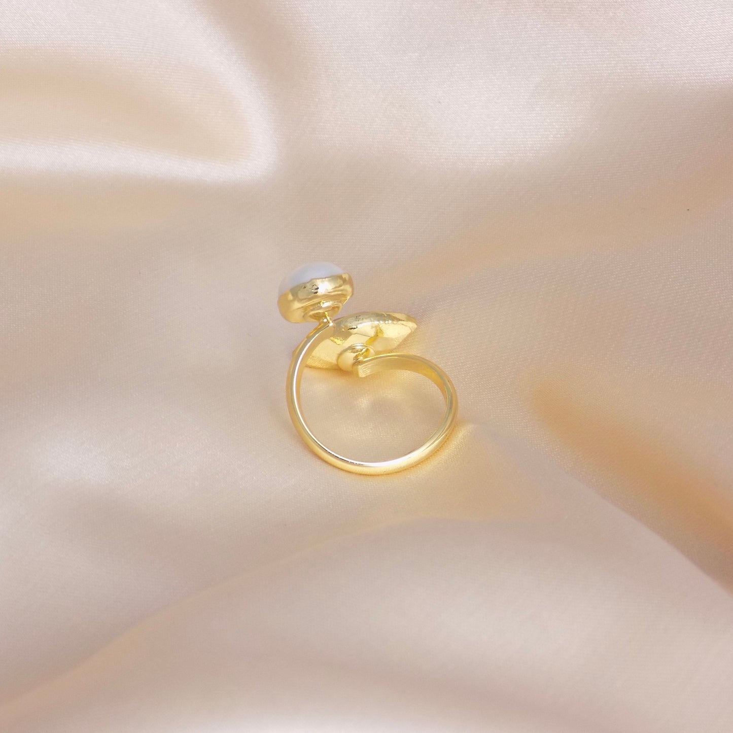 Pink Jasper Freshwater Pearl Dual Gemstone Adjustable Ring Gold Plated, M6-759