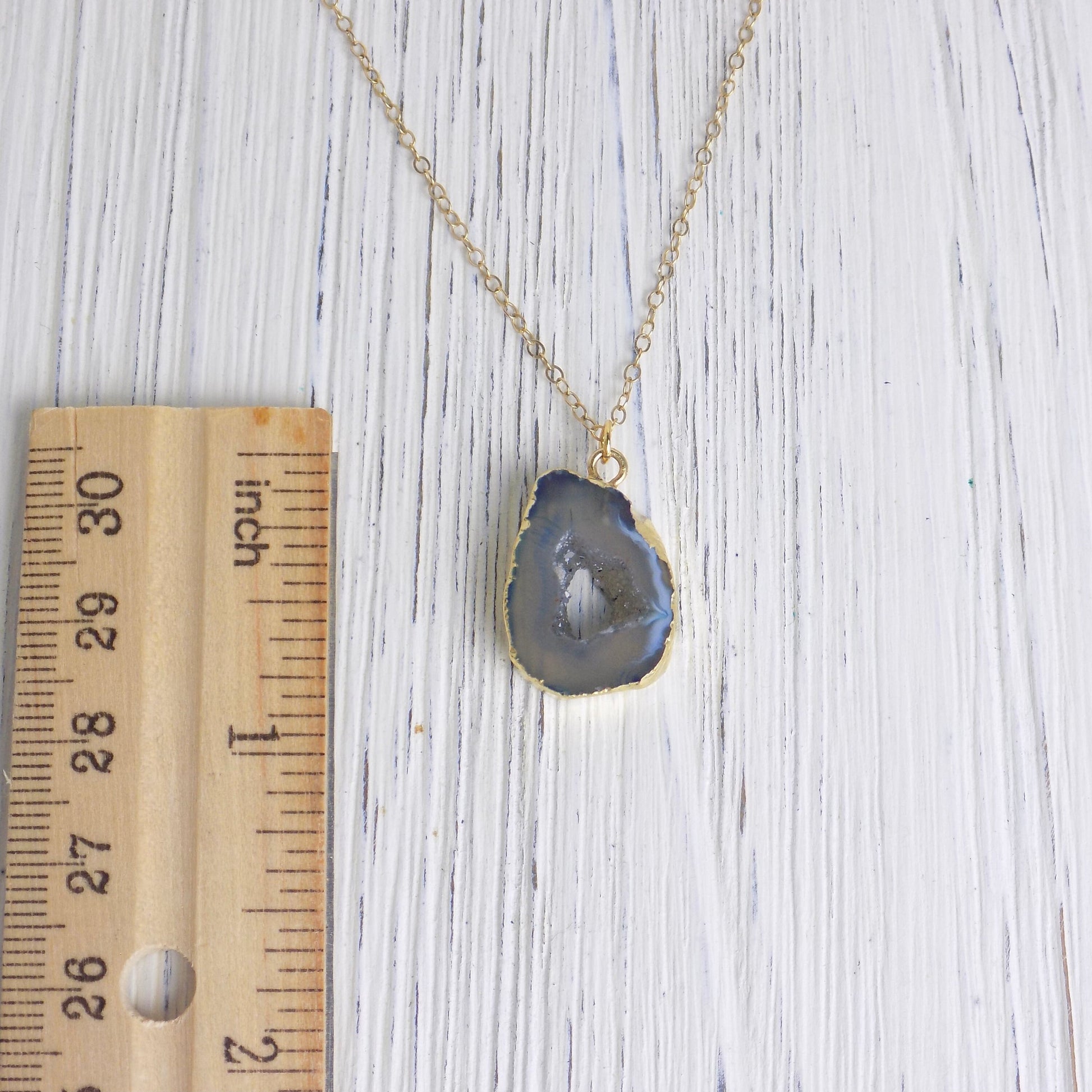 Gift For Mom, Small Geode Necklace, Small Druzy Pendant, Small Agate, Raw Crystal Necklace Gold, G9-887