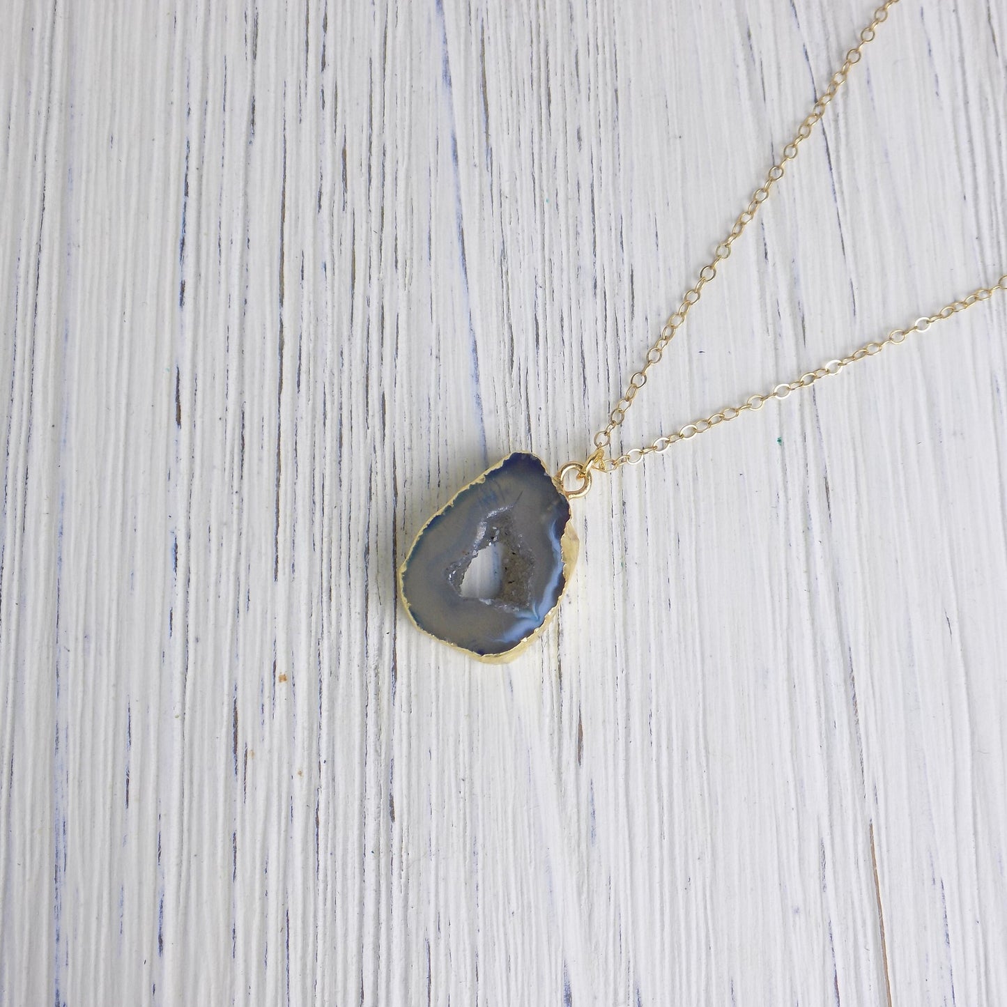 Gift For Mom, Small Geode Necklace, Small Druzy Pendant, Small Agate, Raw Crystal Necklace Gold, G9-887