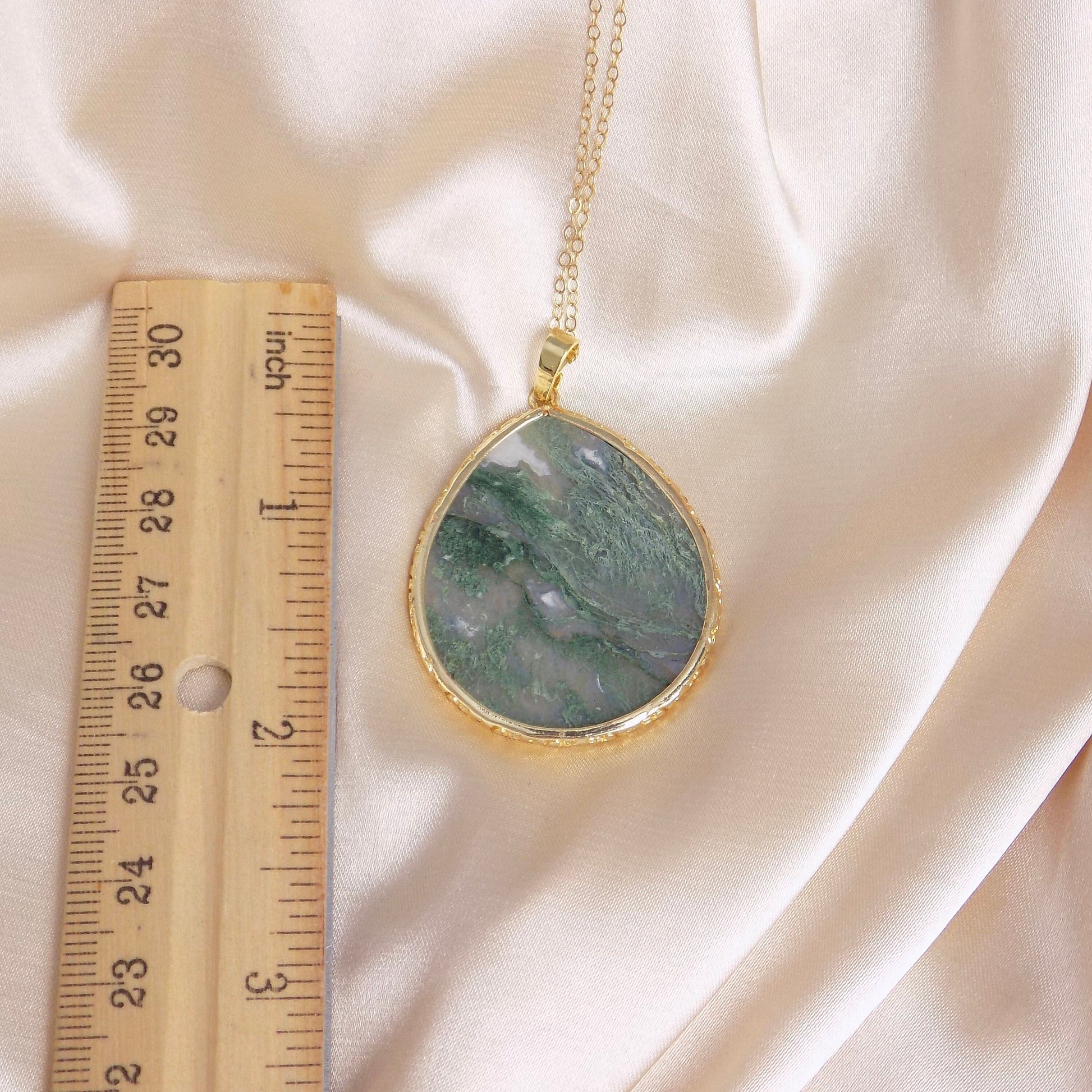 Gifts For Mom, Green Moss Agate Gemstone Necklace Gold, M6-775