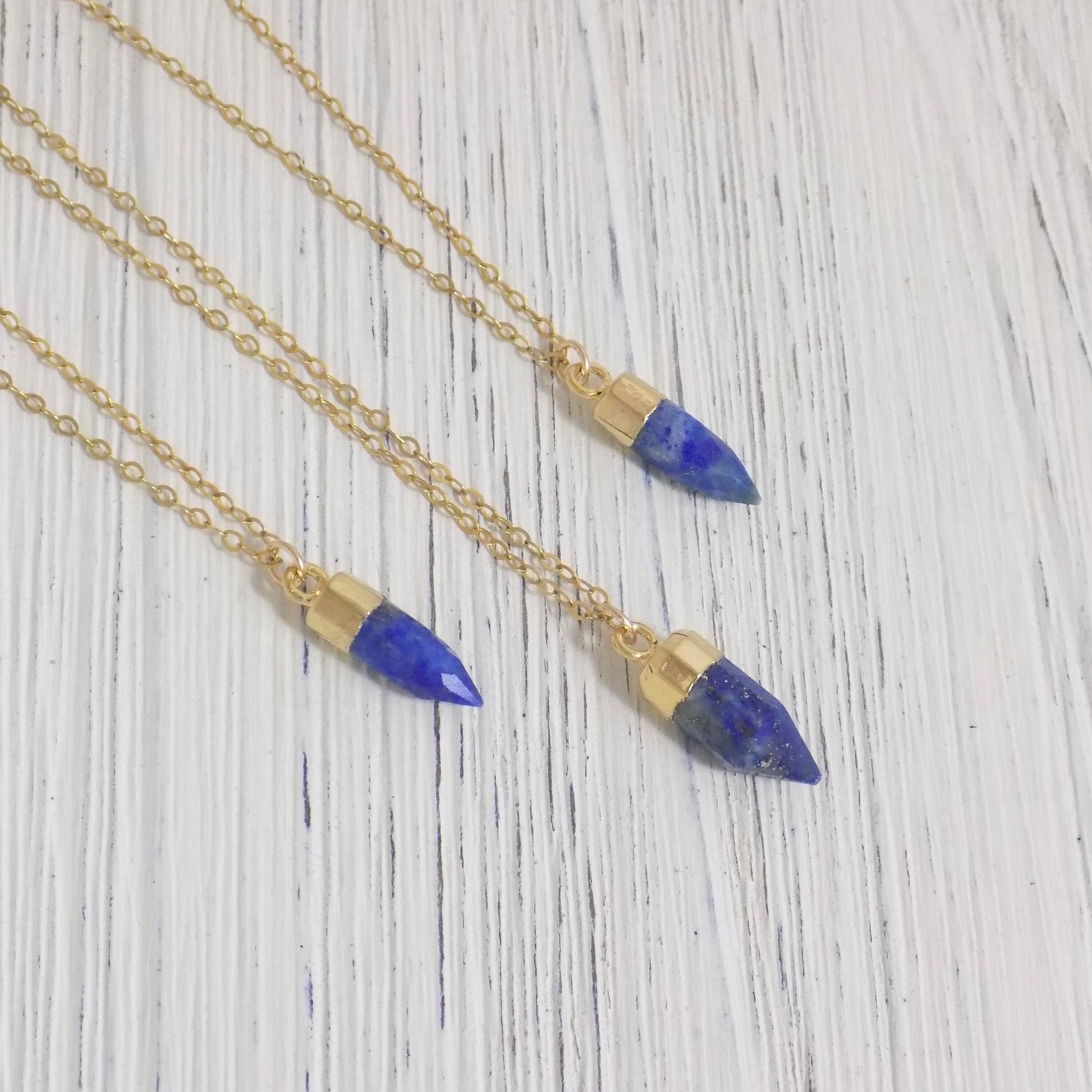 Small Lapis Lazuli Crystal Point Necklace Gold, Dainty Gemstone Layer For Women, M4-87