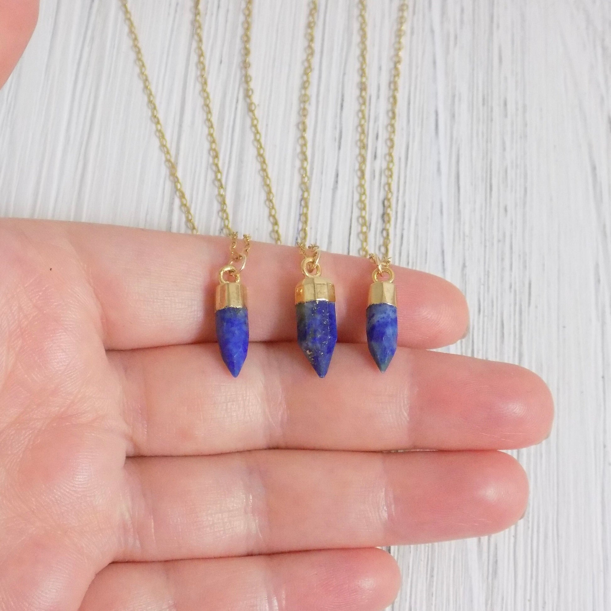 Small Lapis Lazuli Crystal Point Necklace Gold, Dainty Gemstone Layer For Women, M4-87