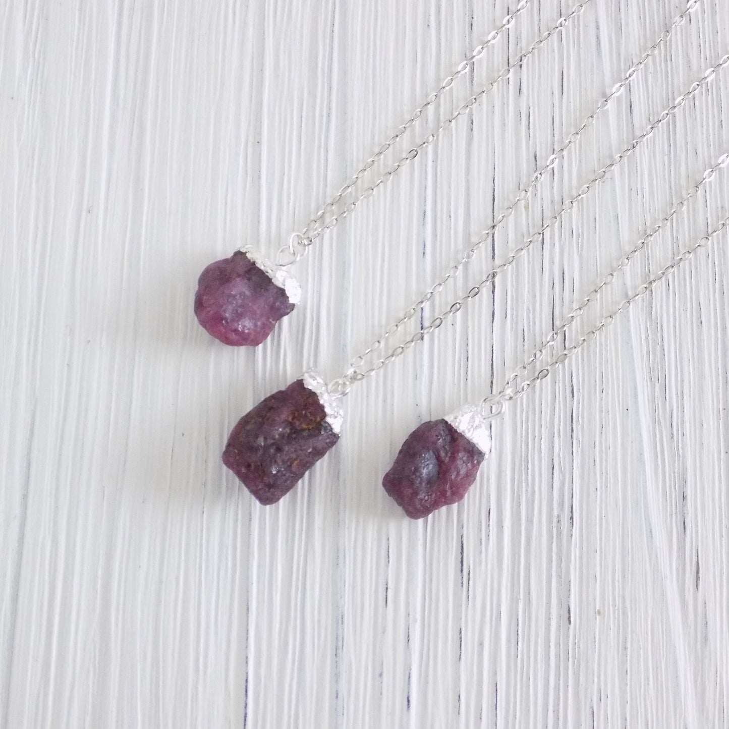 Raw Ruby Natural Gemstone Necklace Silver, Gifts For Mom, M2-17