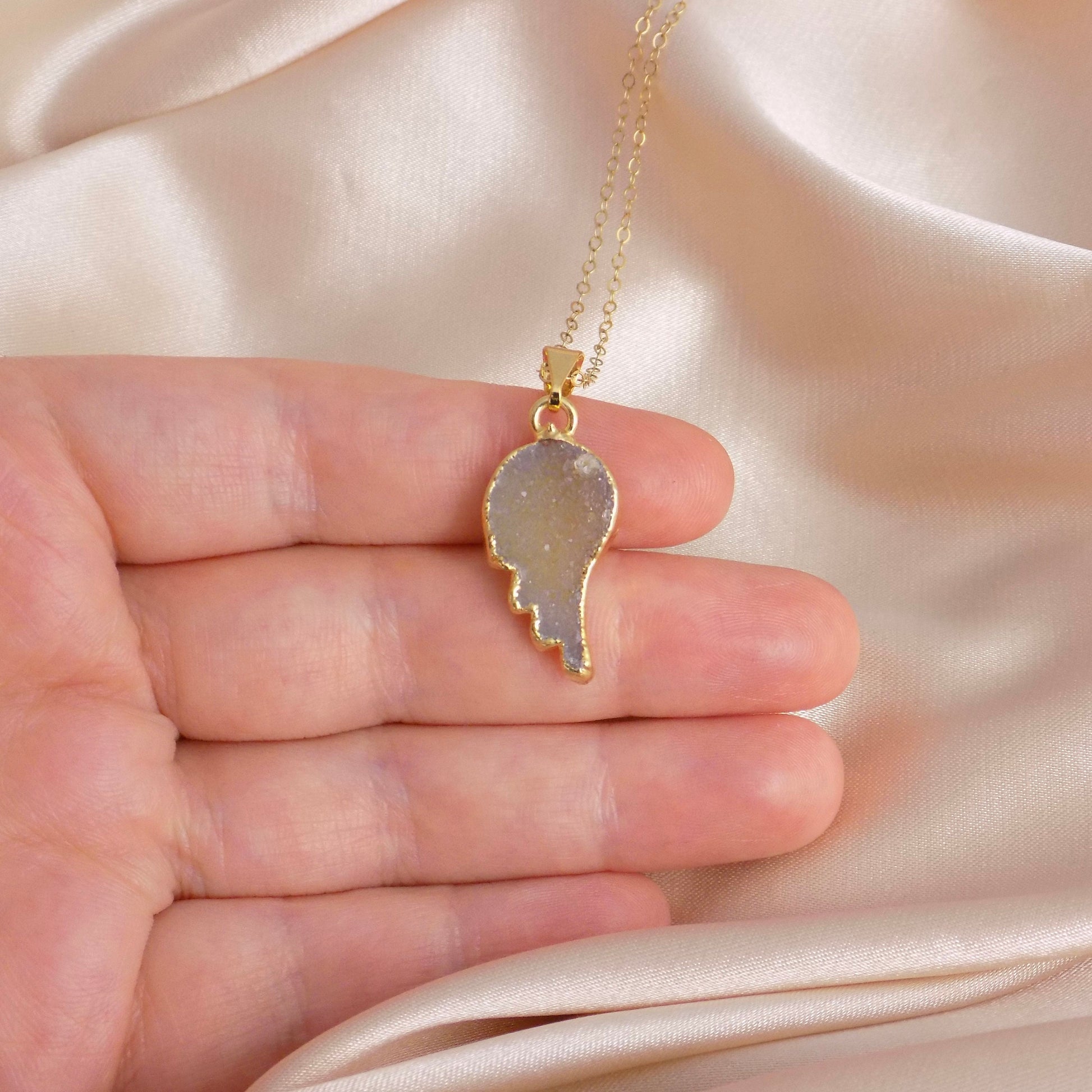 Angel Wing Druzy Necklace Gold, Mothers Day Gift, G14-830