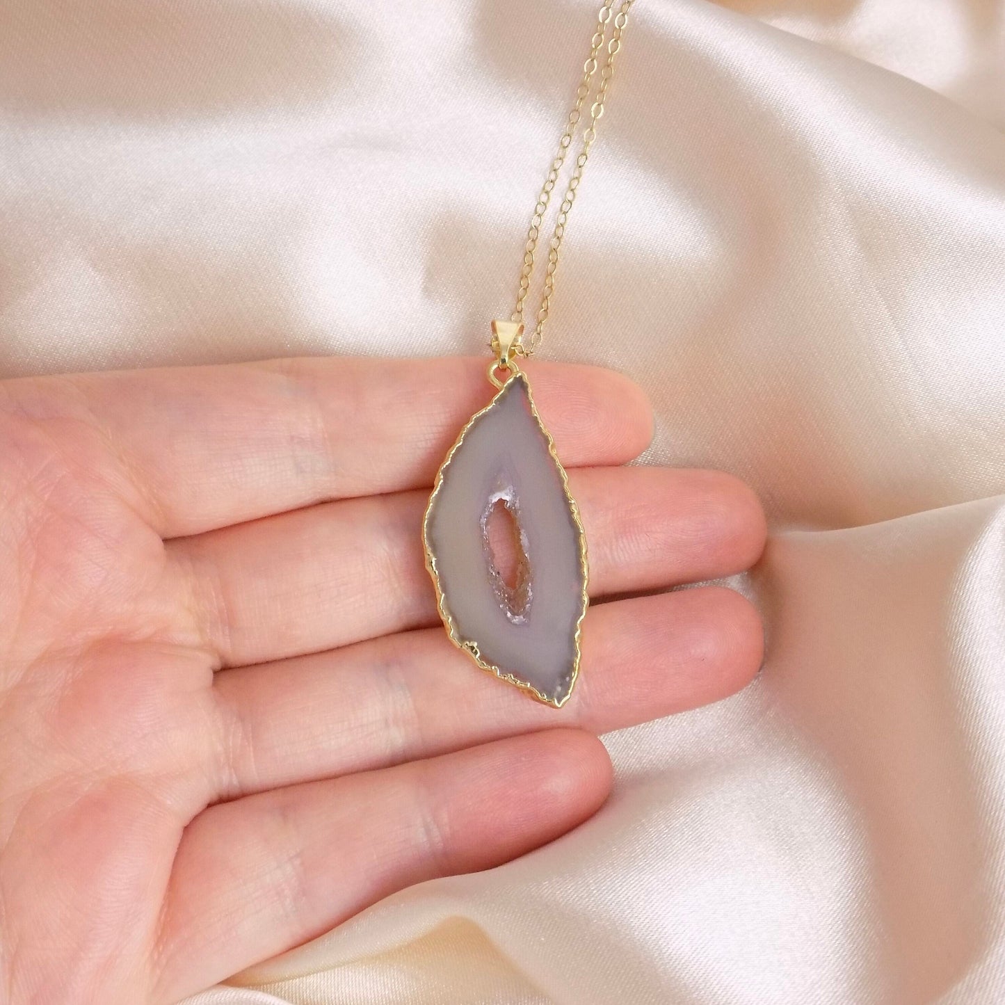 Unique Geode Necklace Gold, Small Druzy Necklace, Boho Gemstone Layering, Christmas Gift For Friend, G14-841