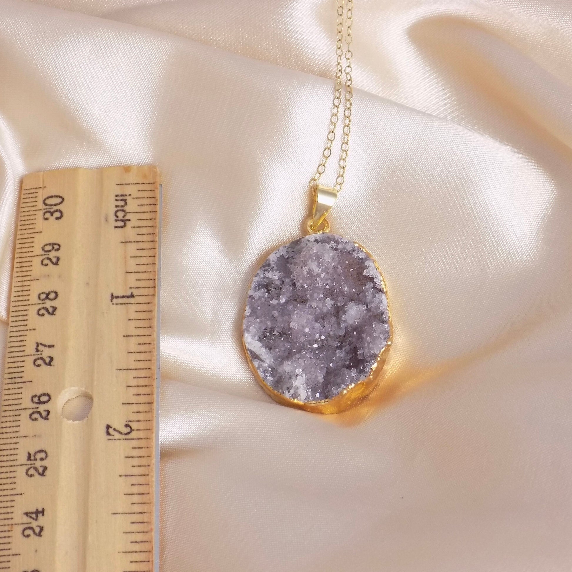 Natural Drusy Gemstone Necklace Gold Dipped Sparkly Druzy Crystal, Gifts For Mom, G14-832