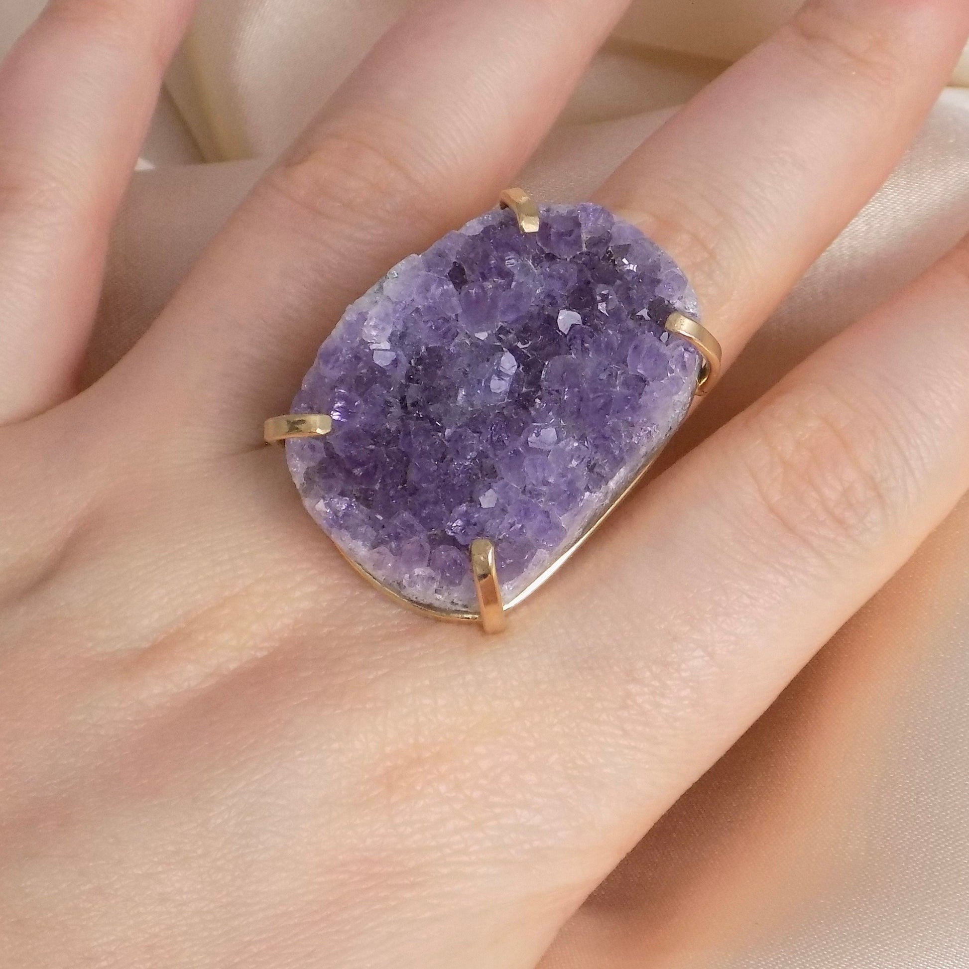 Amethyst Druzy Ring, Natural Druzy Ring, Crystal Ring, Large Gemstone Ring, Stone Ring Adjustable Ring, Statement Ring, Gift For Her G14-833